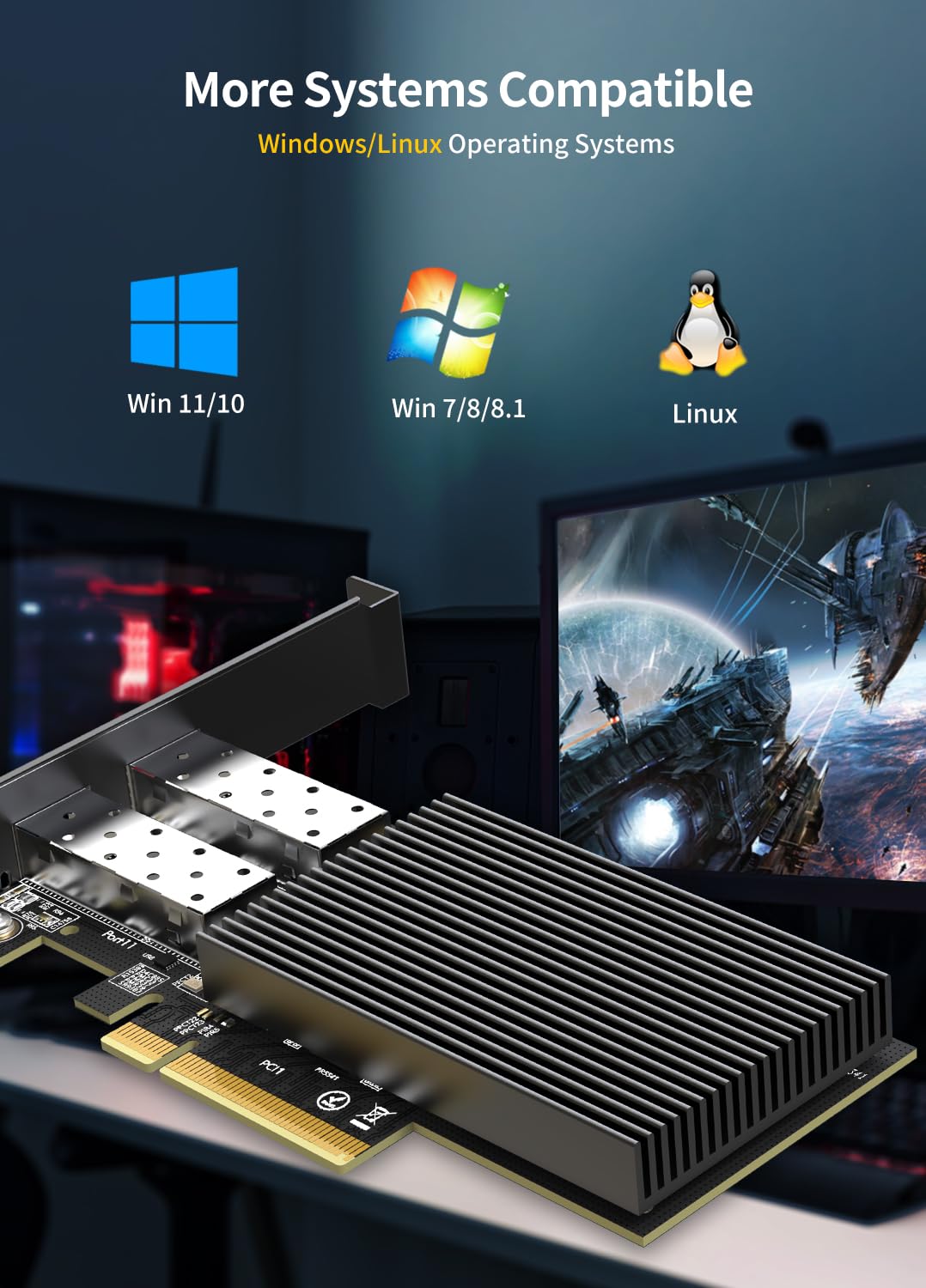 10Gb Dual LAN SFP PCI-e Network Card, Intel 82599(X520-DA2) Controller, NICGIGA 10Gbps Ethernet Adapter, 2 * 10Gbe SFP+ Port, 10G NIC Card, Support Windows/Windows Server/Linux/VMware