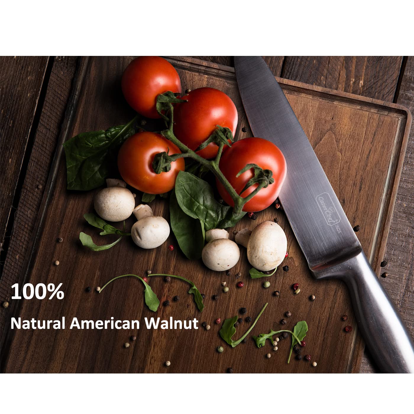 MAGIGO 17 x 11 Inches Rectangle Walnut Wood Cutting Board for Kitchen, Wooden Chopping Board with Juice Grooves