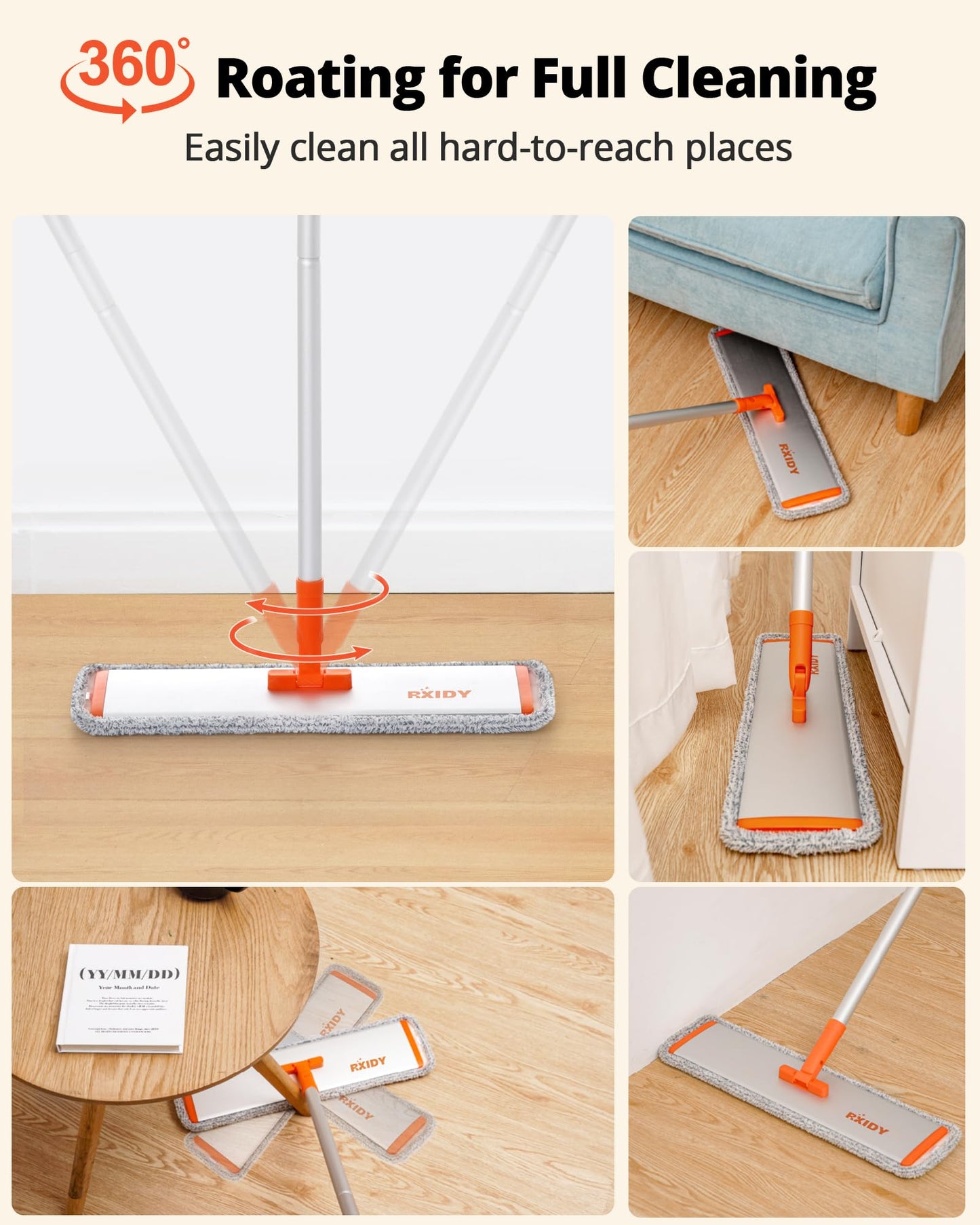 RXIDY Microfiber Mop 18" Large Flat Mop with 4 Reusable Washable Pads Professional Floor Mops with Aluminum Handle Wet and Dust Mops for Laminate Vinyl Tile Hardwood Floor Cleaning