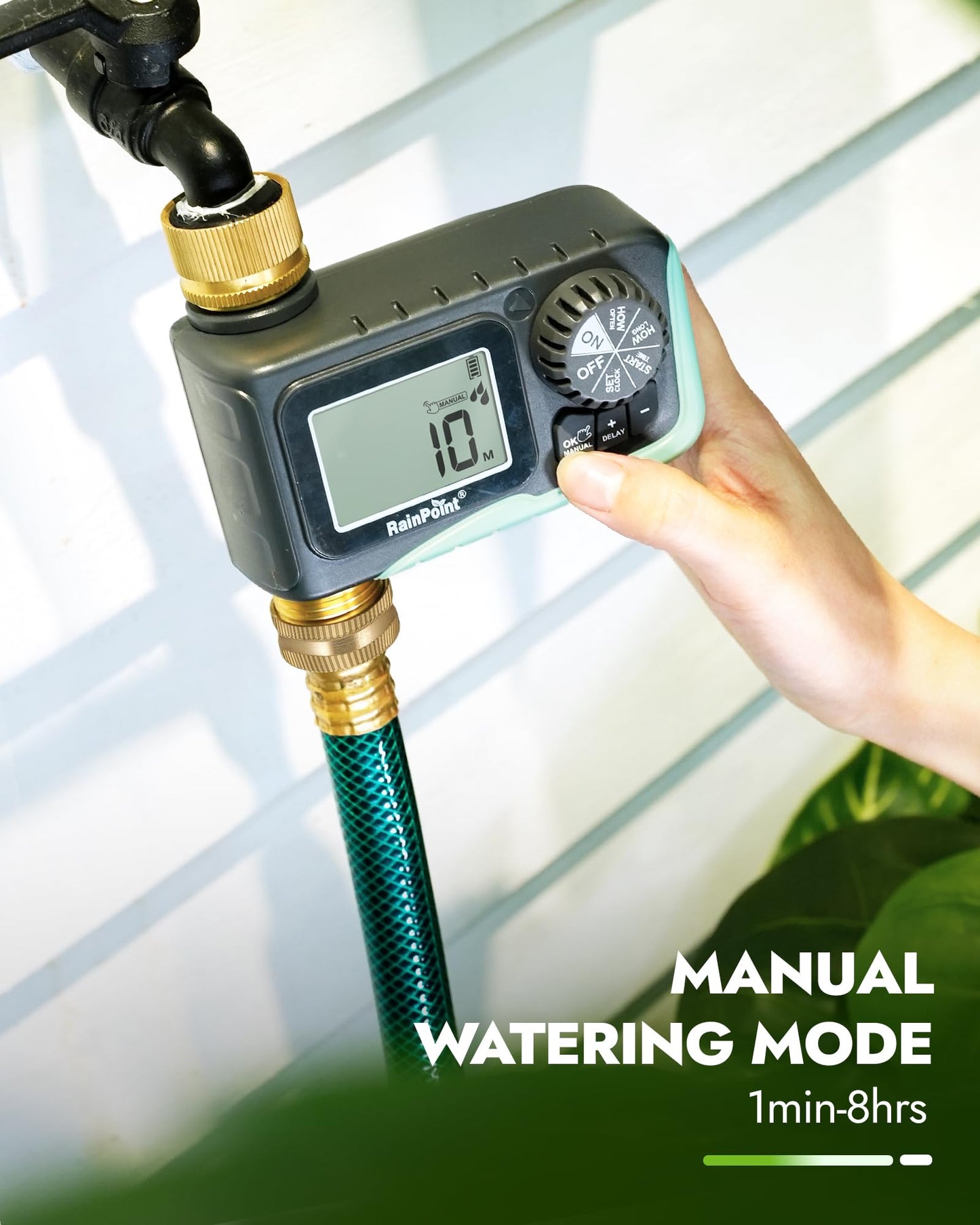 RAINPOINT Sprinkler Timer with Brass Inlet & Outlet, Programmable Hose Timer for Garden Hose, Water Timer with Rain Delay/Manual Watering System, Digital Irrigation Timer for Yard, Lawn