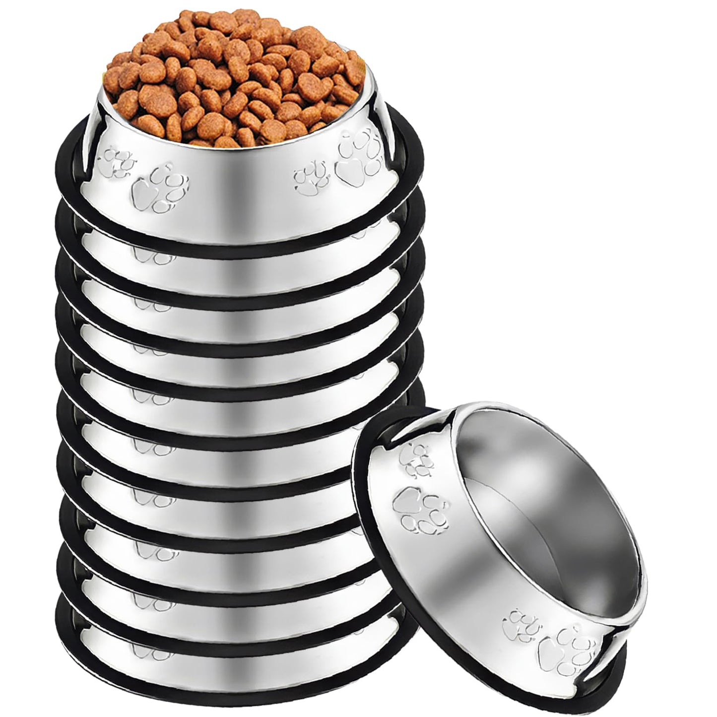 10 Pcs Stainless Steel Dog Bowl Pet Feeding Bowl with Rubber Base Non-Slip Pet Dishes Metal Dog Bowls Pet Food and Water Bowls for Small Medium Animals Kitten Rabbit (30 oz)