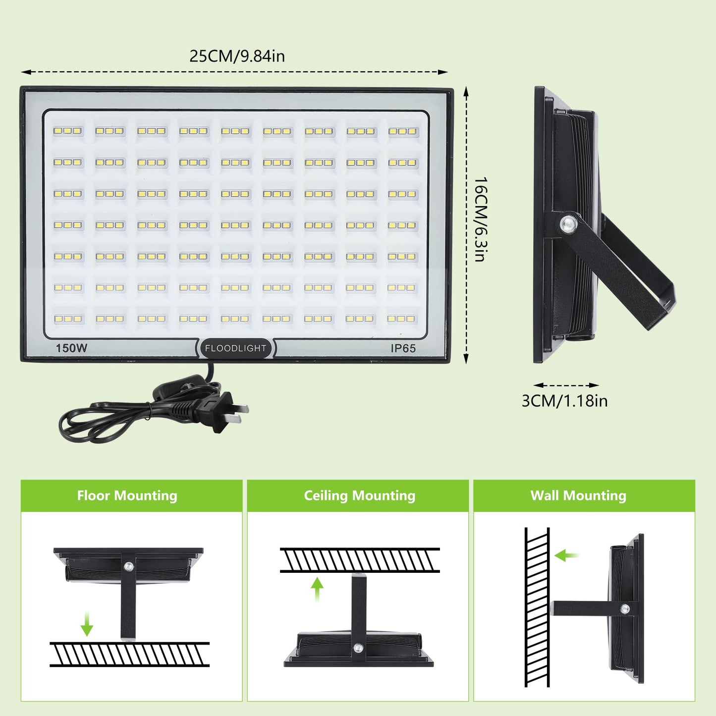VAYALT 200W Led Flood Light Outdoor, 2 Pack 20000LM Bright Floodlight Outside Work Light with Plug, 6500-7000K Daylight Exterior Flood Light, for Garage, Yard, Parking Lot, Chicken Coop (IP66)