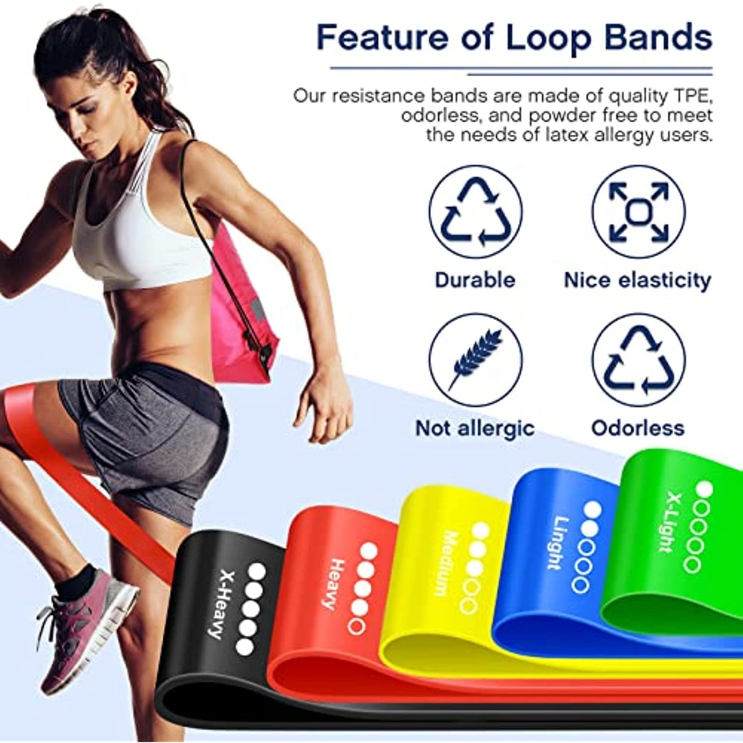 120 Pcs Workout Loop Resistance Bands Bulk, Gym Elastic Bands Set for Fitness Sport Class Students Members Gift Physical, 5 Pieces Each Set, with Large Drawstring Backpack Bags