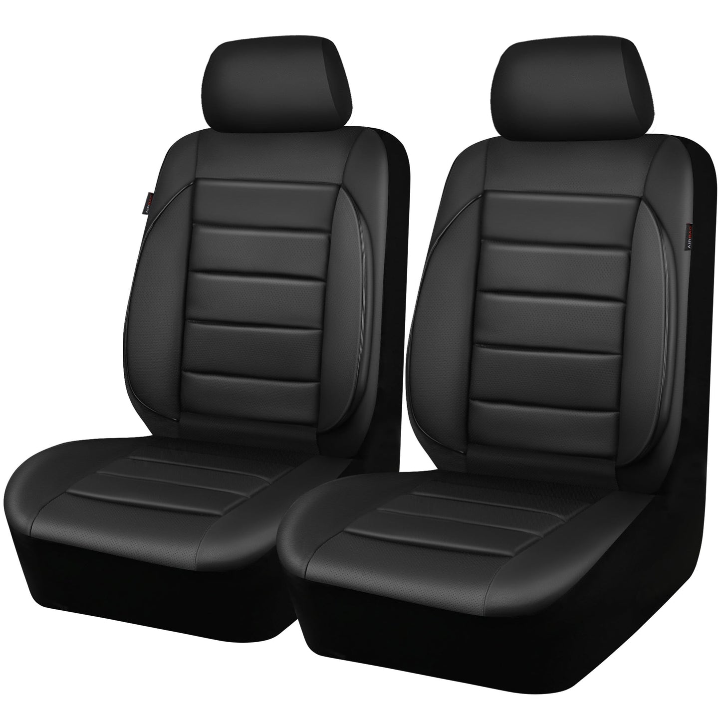 CAR PASS Faux Leather Car Seat Covers Front Seats Only, 3D Foam Support Car Seat Covers, Universal fit for Trucks Vans SUVs Sedans Automotive Comfortable, Airbag Compatible 2 Pieces Front Solid Black