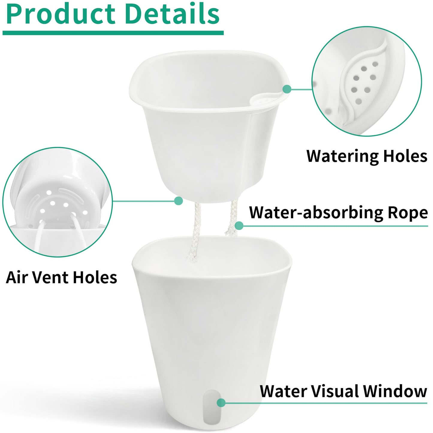 TCBWFY 5" Self Watering Pots for Indoor Plants,5 Sets Self Watering Planter Pots with Visual Water Level Window and Multiple Vents, Plant Pots for All House Plants,Flowers,Herbs,Succulent