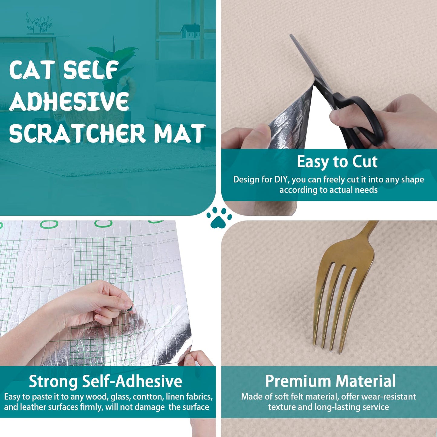 Climbing Cat Scratcher Mat Trimmable Cat Scratching Post Carpet 157.4’’x15.8’’ Self Adhesive Carpet Mat Pad Replacement for Cat Tree Shelves Post Couch Wall Furniture Steps DIY Protector (Cream White)