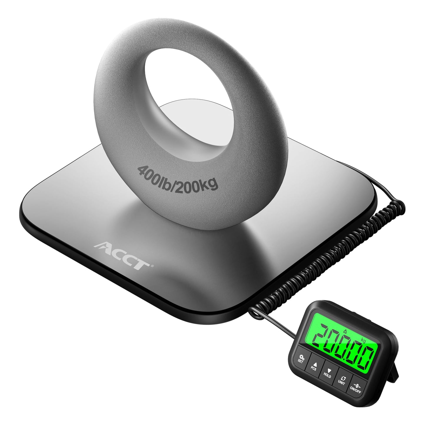 ACCT 440lb Postal Scale - Industrial Shipping Scale with Stainless Steel Platform, Tare/Hold/Counting Function for Luggage, Package, Mail | lb/kg/lb:oz | Heavy Duty Scale with Battery & Charging Cable