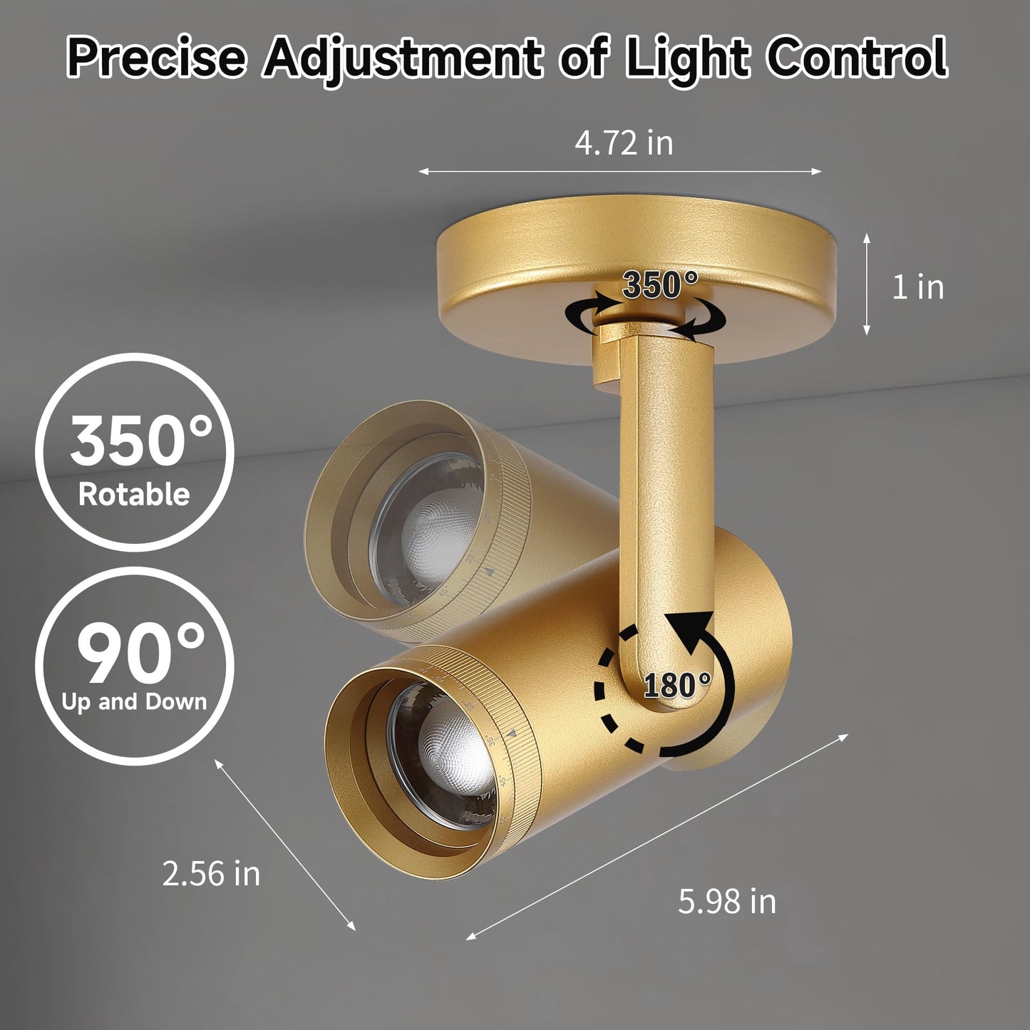 Opulux 12W LED Dimmable Zoomable Ceiling Spotlight Indoor – Adjustable Surface Mount Accent Light for Corridor, Living Room, Plants & Painting | Warm White 3000K CRI 97, Flicker-Free, Gold