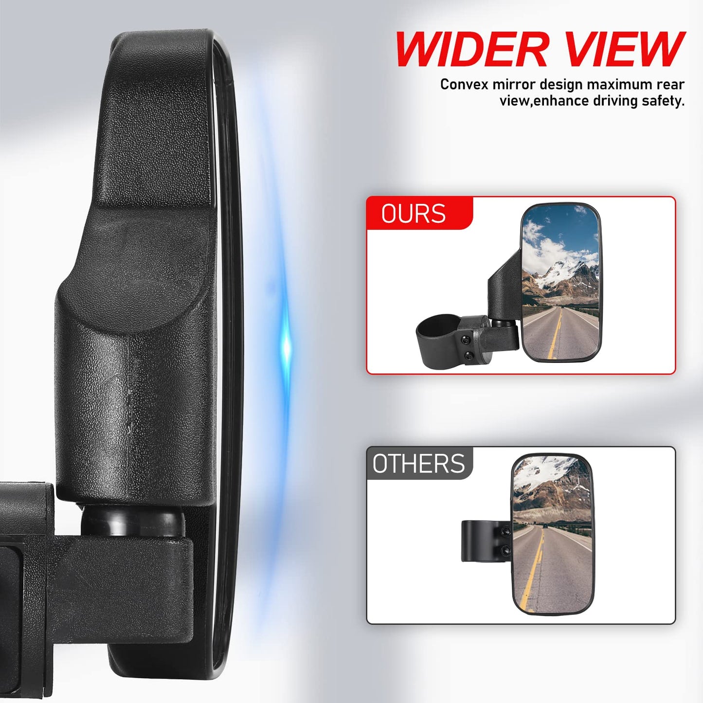 OFIG UTV Side Mirrors And UTV Center Mirror for 1.6" to 2" Roll Bar,Adjustable Break Away UTV Mirrors Compatible with Polaris RZR 900 1000 Can Am Mule Rhino Yamaha YXZ CFMOTO Zforce