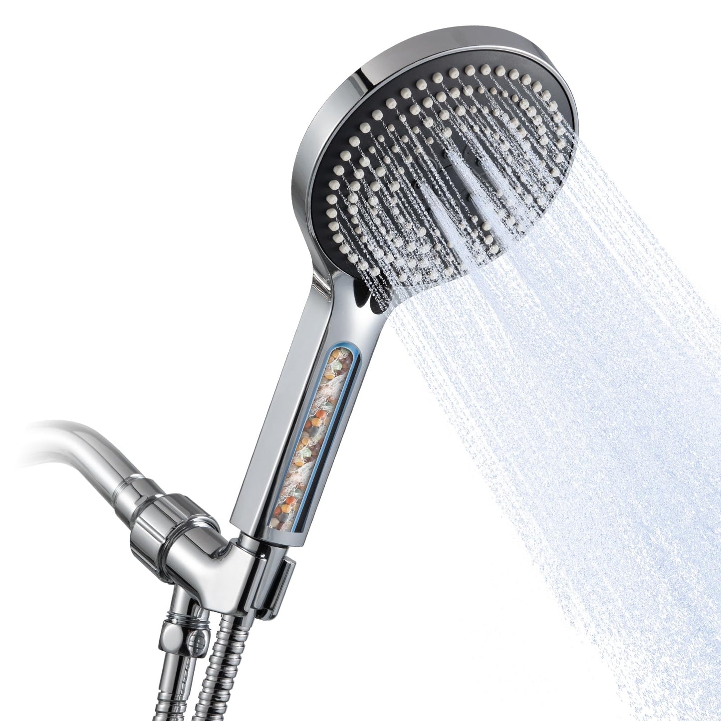 OFFO Shower Head Set, 6-Mode High Pressure Handheld Sprayer with 1.5m Stainless Steel Hose & Showerhead Holder, High Flow Large Powerful Boosting Handheld Showerhead for Low Water Pressure, Chrome