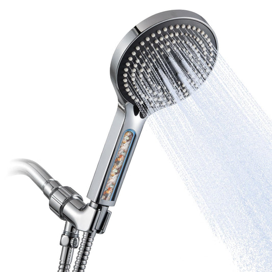 OFFO Shower Head Set, 6-Mode High Pressure Handheld Sprayer with 1.5m Stainless Steel Hose & Showerhead Holder, High Flow Large Powerful Boosting Handheld Showerhead for Low Water Pressure, Chrome