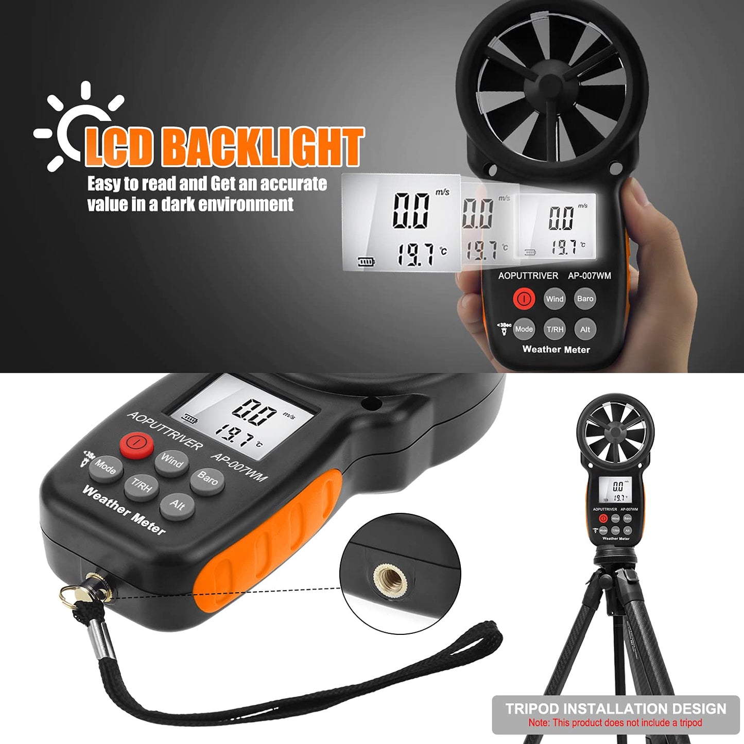 Digital Anemometer Barometer AP-007WM Altimeter Gauge, Handheld Anemometer for Wind Speed/Temperature with Wind Chill & Relative Humidity, Altitude, Barometric Pressure measure for HVAC CFM Shooting