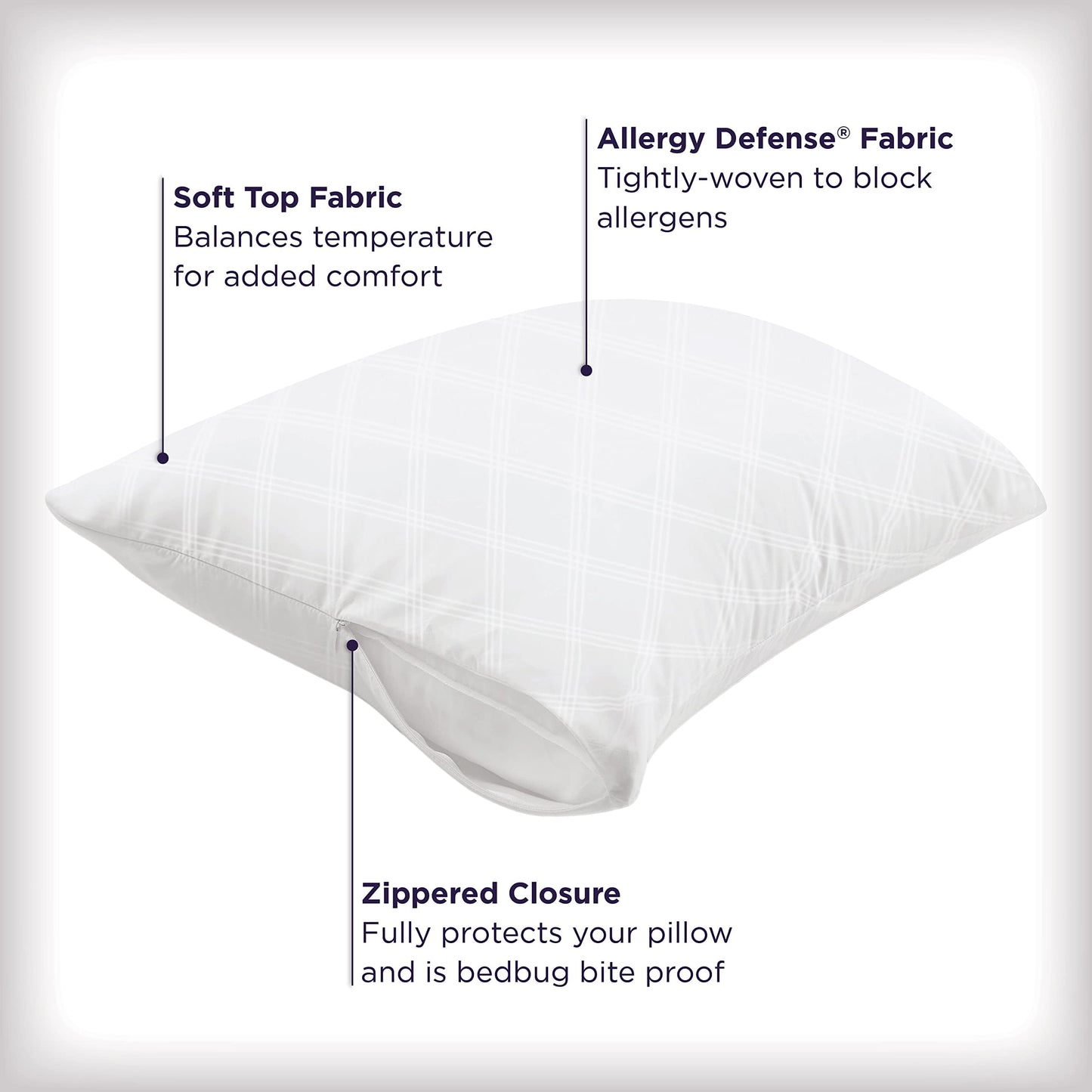 Set of 4 Standard/Queen AllerEase Pillow Protectors - Temperature Balancing, Allergist Recommended - Premium Breathable, Zippered Protectors