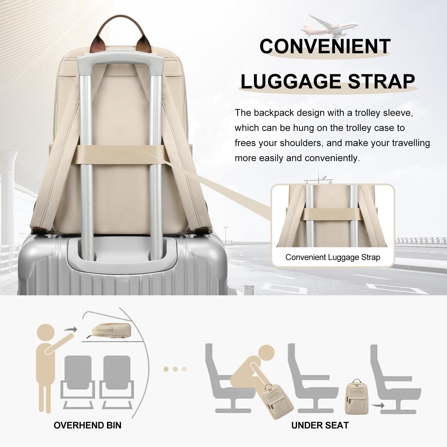GOLF QUALITY Laptop Backpack for Women Travel Work Commute Casual Daypack Backpack Purse Computer Bags Fit 14 Inch Notebook, Apricot