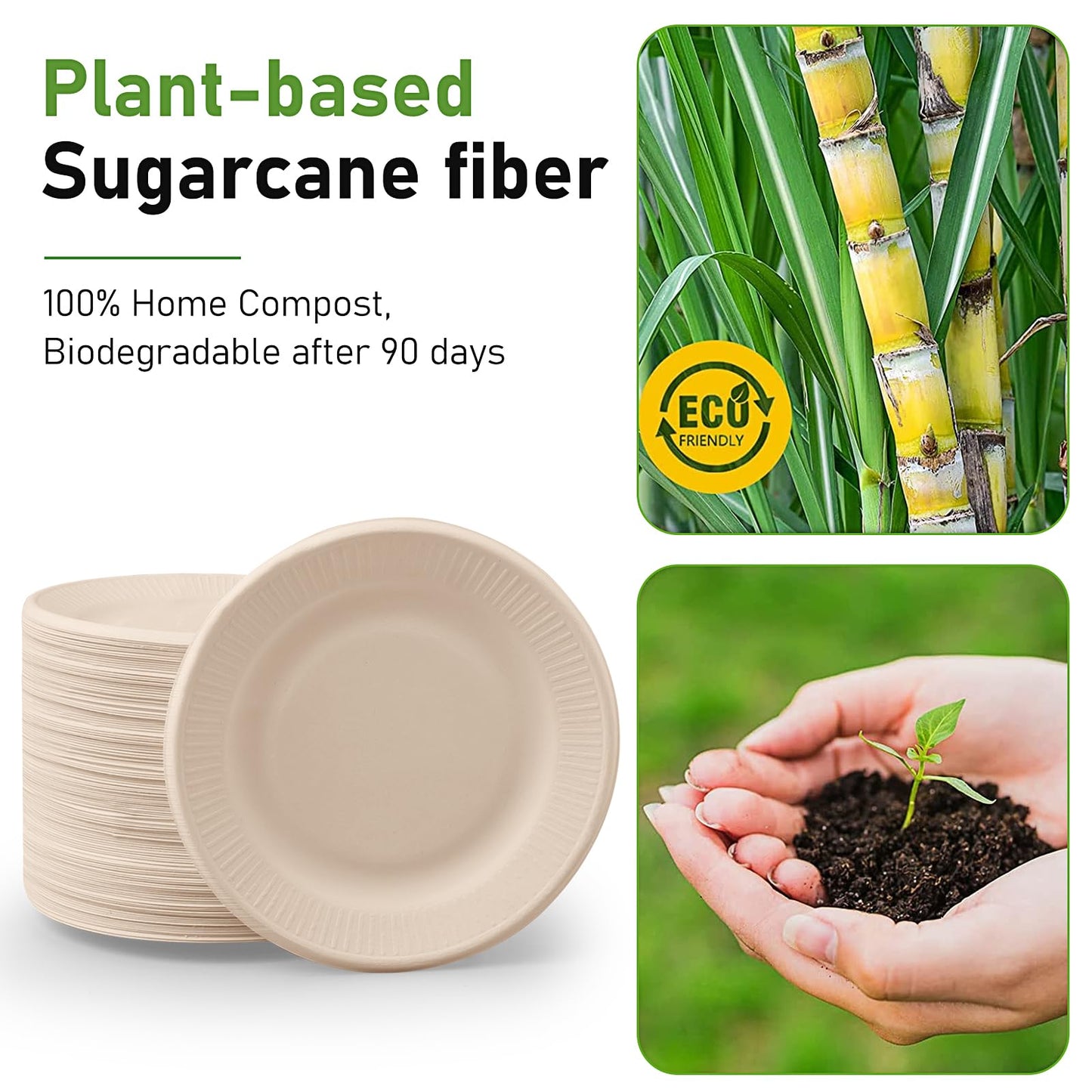 500 pcs Disposable Paper Plates, 6 Inch Bulk Heavy Duty Sugarcane Brown Paper Plates Compostable Plates for Dessert Party Appetizer Cakes Restaurant Party Supplies