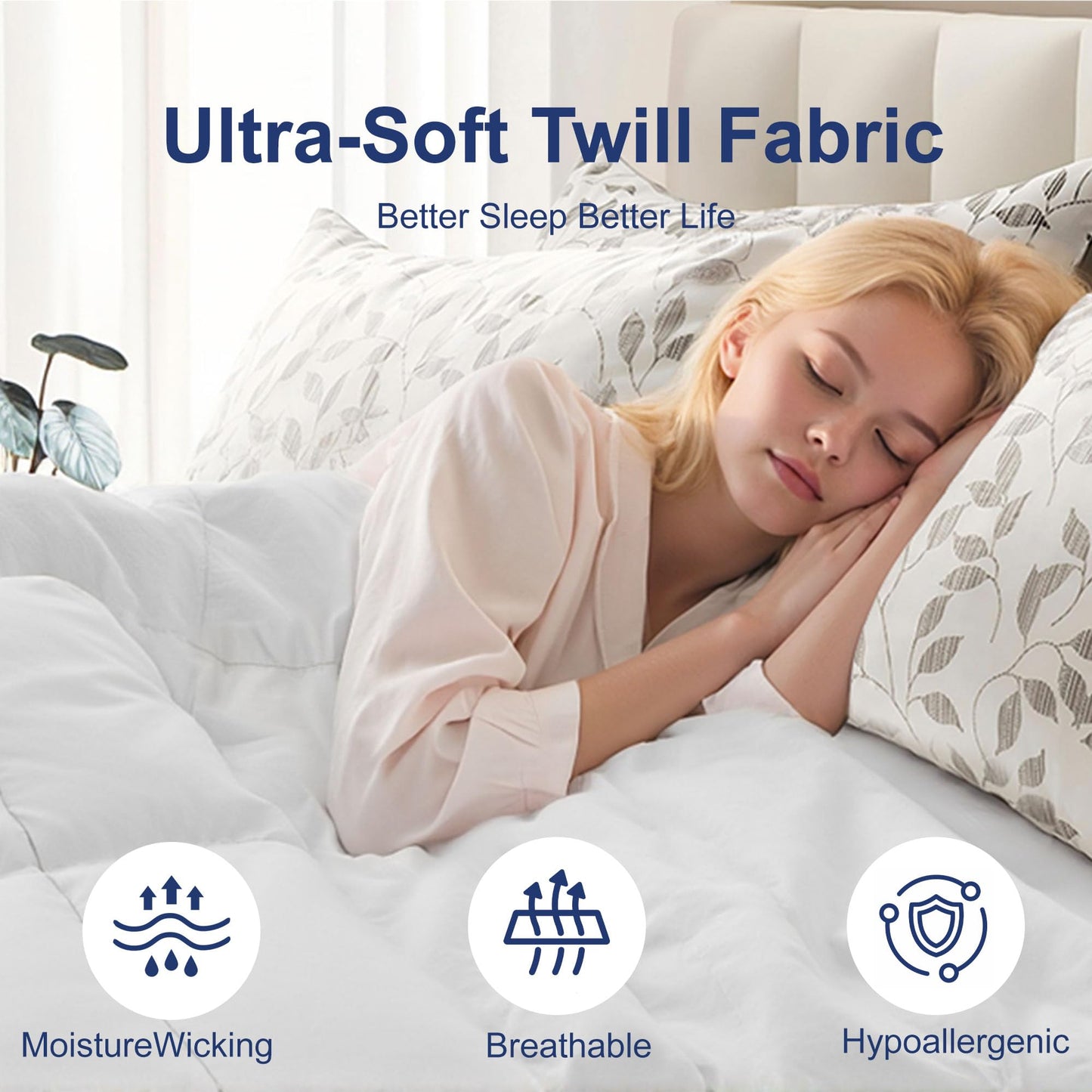 Moonrite Queen Duvet-250GSM Summer Down Alternative Quilted Comforter, Lightweight & Breathable All Season Bedding Quilt with 8 Corner Tabs, White,229x229