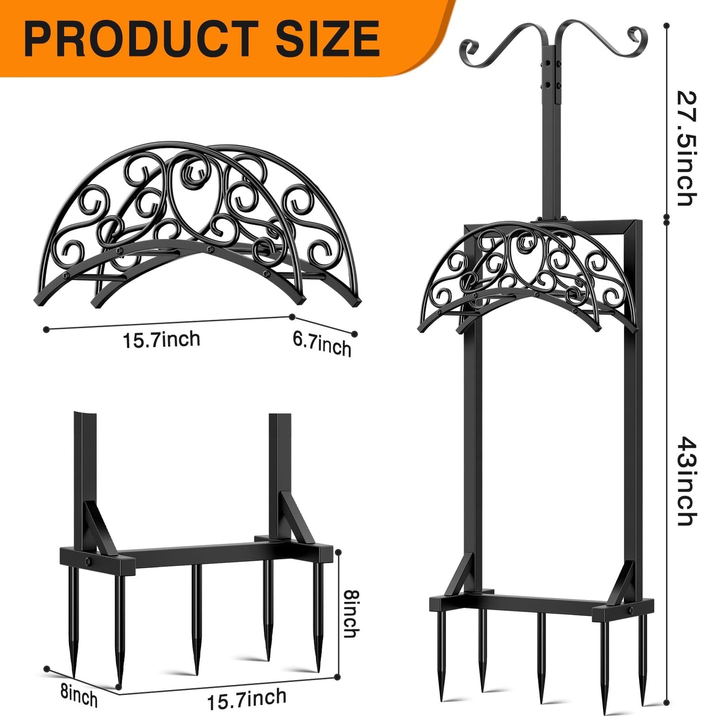 Jvgoo Garden Hose Holder for Outside - Upgraded Water Hose Stand With 5 Spikes & 2 Shepherds Hooks, Freestanding Heavy Duty Hanger Storage Reel Rack for Yard Lawn