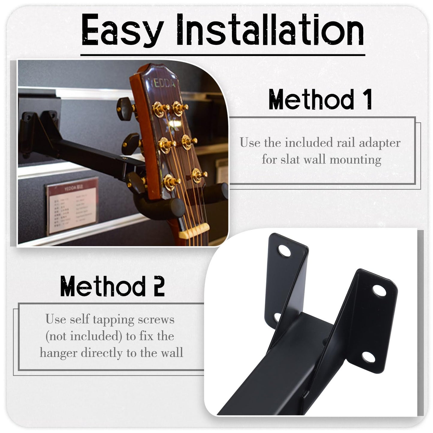 Therwen 6 Pcs Guitar Hanger Wall Mount Guitar Hangers Hooks Holders with Slat Adapter 180° Adjustable Black Guitar Hook Stand Guitar Wall Mount for Acoustic Electric Bass Guitar