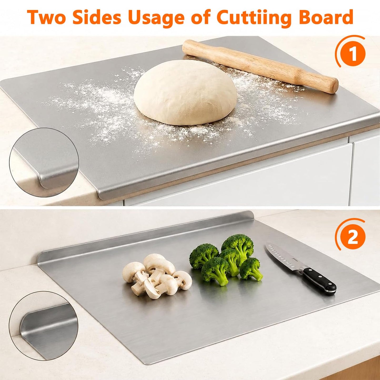 Stainless Steel Cutting Boards for Kitchen, 304 Stainless Chopping Board, Non-Slip Metal Cutting Board for Meat, Fruits, Vegetables, and Baking Food Grade Cutting Boards (40x50cm)