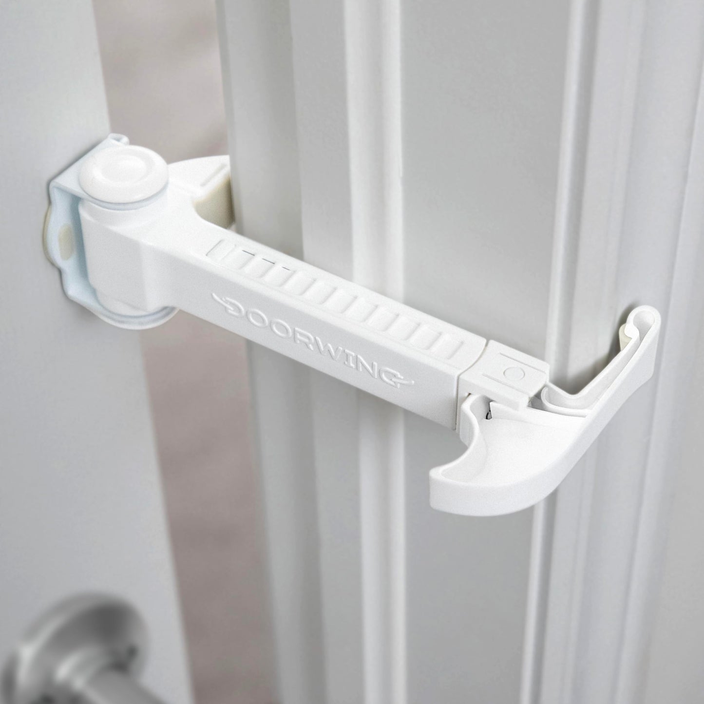 DOORWING Portable Door Lock. No Adhesive. No Door Damage. Adjustable Door Latch for Baby Proofing. Easy Alternative to Baby Gate, Dog Gate & Cat Door. Let Cats In. Keep Kids/Dogs Out of Cat Litter Box