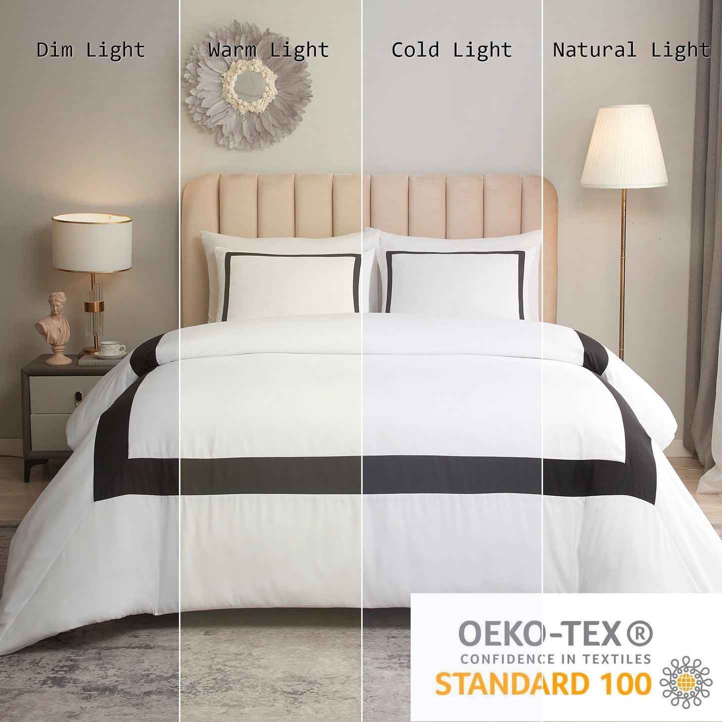 OSVINO Hotel Duvet Cover Set 3Pcs Microfiber Line Pattern Pillowcases Ultra Soft Breathable Bedding Comforter Quit Cover with Pillowcases, Black, Full/Queen