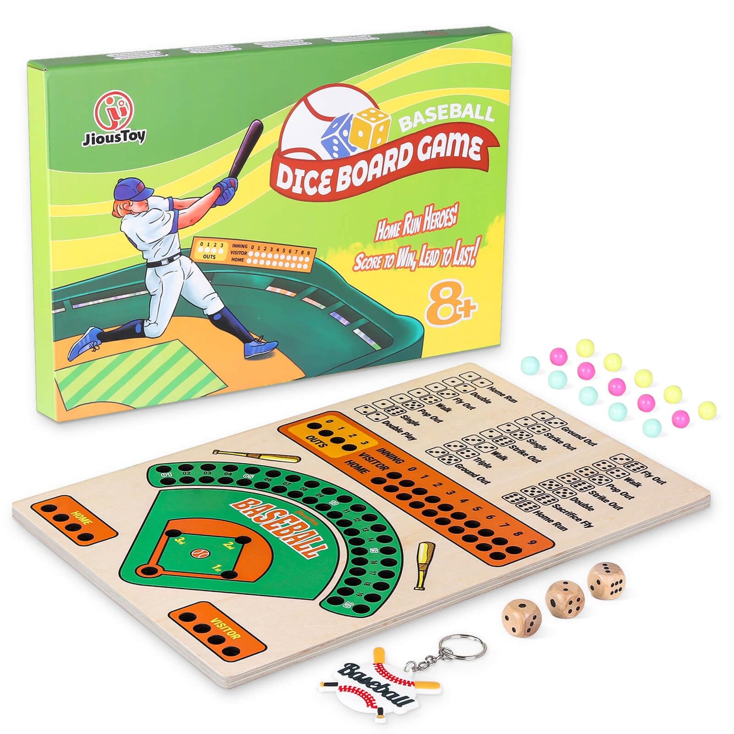 Jioustoy - Baseball Board Game, Wooden Dice Game with Marbles, Baseball Travel Game and Indoor Board Game for Camping, Family Gatherings, Baseball Gift for Teens and