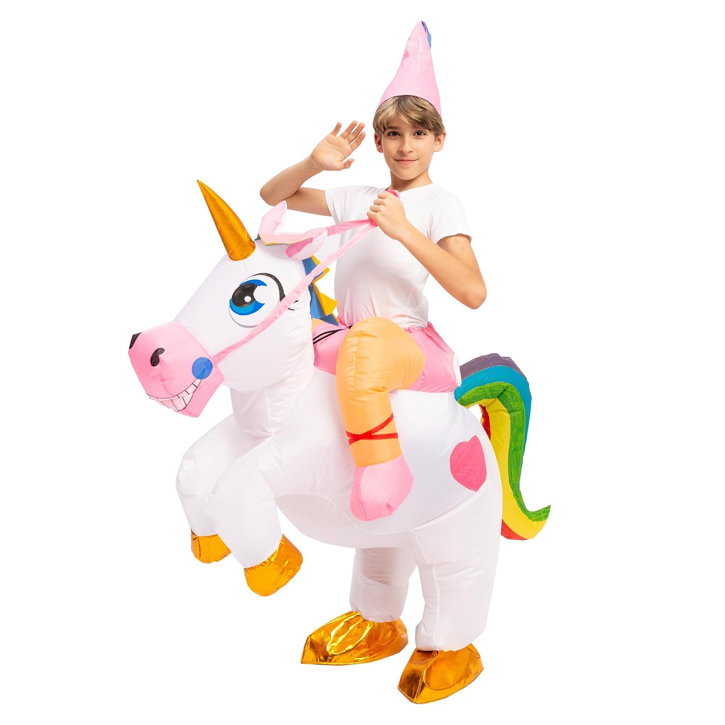 Spooktacular Creations Kids Inflatable Costume, Ride on Light-up Unicorn Air Blow Up Halloween Costumes，S