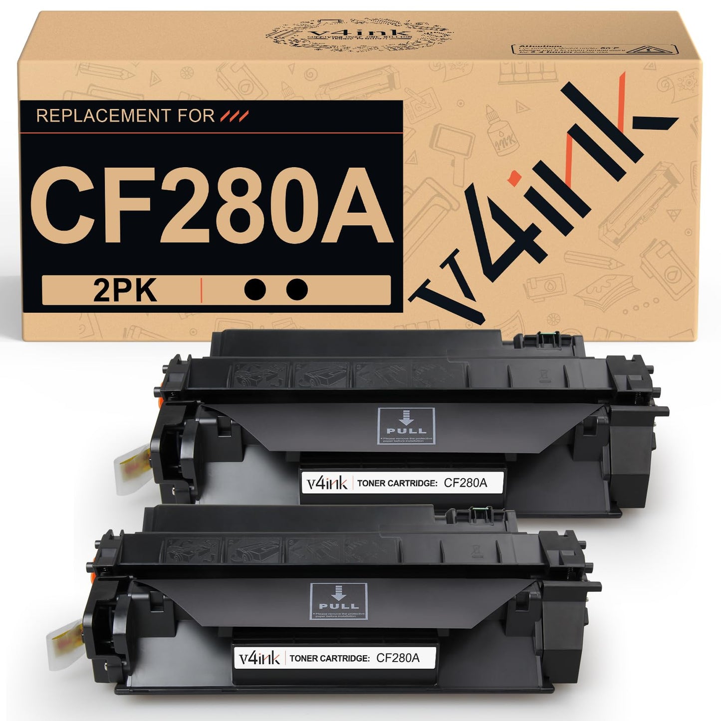 V4INK 2-Pack Compatible Toner Cartridge Replacement for HP 80A CF280A Toner Cartridge Black Ink for use in HP Laserjet Pro 400 M401N M401DN M401DNE M401DW, HP LJ Pro 400 MFP M425DN M425DW Printer