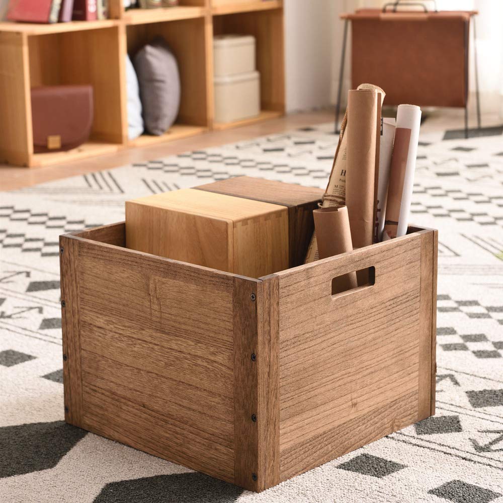 KIRIGEN Stackable Wood Storage Cube /Basket/ Bins Organizer for Home Books Clothes Toy Modular Open Cubby Storage System - Office Bookcase Closet Shelves F26-DBR