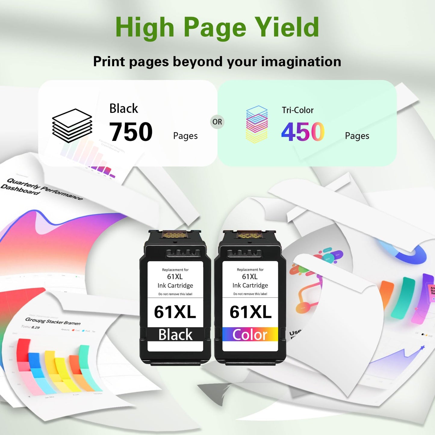 61XL Ink Cartridge Black Colour Compatible for HP 61 Ink Cartridge Compatible for HP Envy 4500 Ink fit for Envy 5530 5534 5535 DeskJet 1000 1010 2540 2541 3050 OfficeJet 4630 4635 2620 Printer(2 PACK)