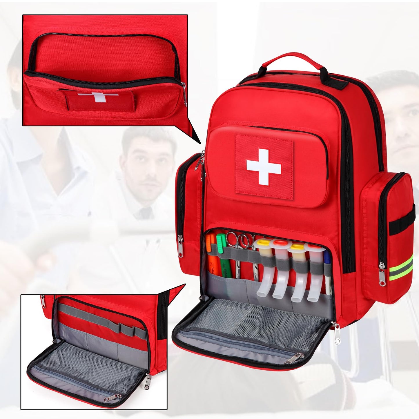Gatycallaty First Aid Backpack Medical Emt First Responder Bag Empty Ems Emergency Home Health Hiking Trauma Travel Camping, Red, Large, First Aid Backpack With Shoulder Medical Bag
