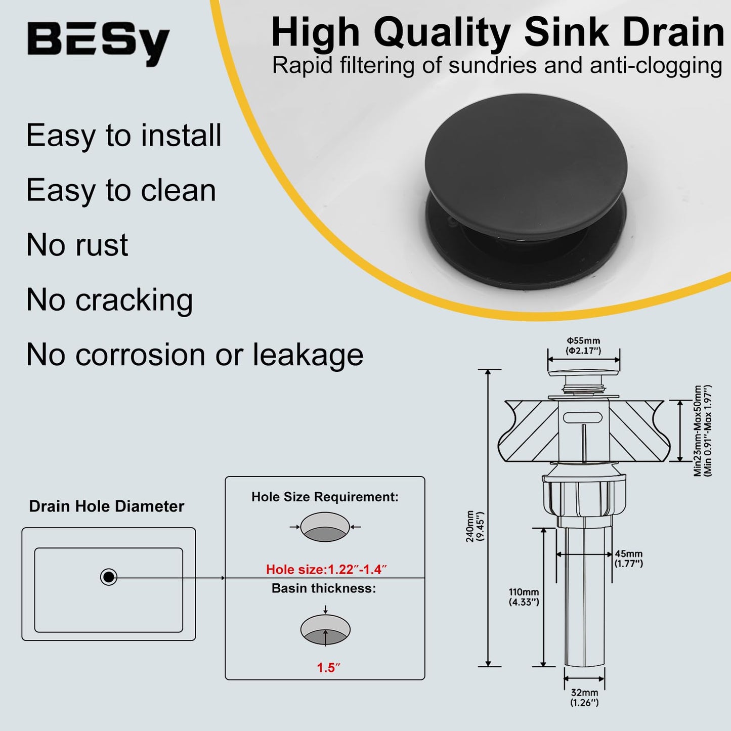 BESy Black Waterfall Spout Bathroom Faucet, Single Handle Bathroom Sink Faucet with Pop-up Drain, Rv Vanity Faucet with Deck Plate & Supply Hoses, Matte Black, 1 or 3 Hole