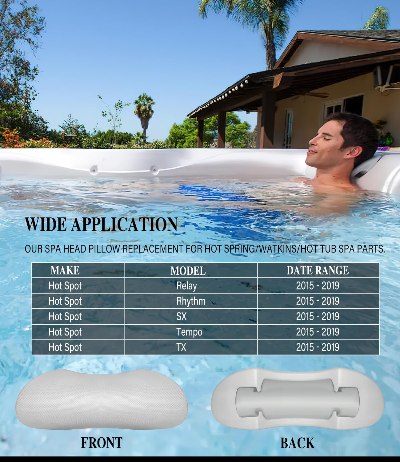 4PCS 77444 Hot Tub Head Rest Pillows Fits for Hot Spot Relay, Rhythm, SX, Tempo, TX (2015 to Current) Spa Model, Replacement for Hot Spring/Watkins/Hot Tub Spa Parts