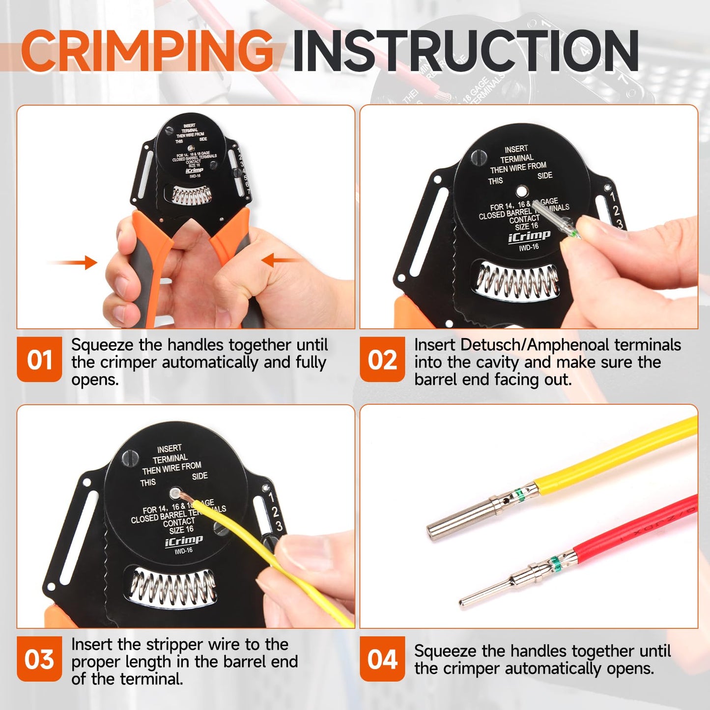 iCrimp Closed Barrel Crimper 4 Way Indent,8 Impression Type for Deutsch Solid Contacts gage 14,16&18(IWD-16)