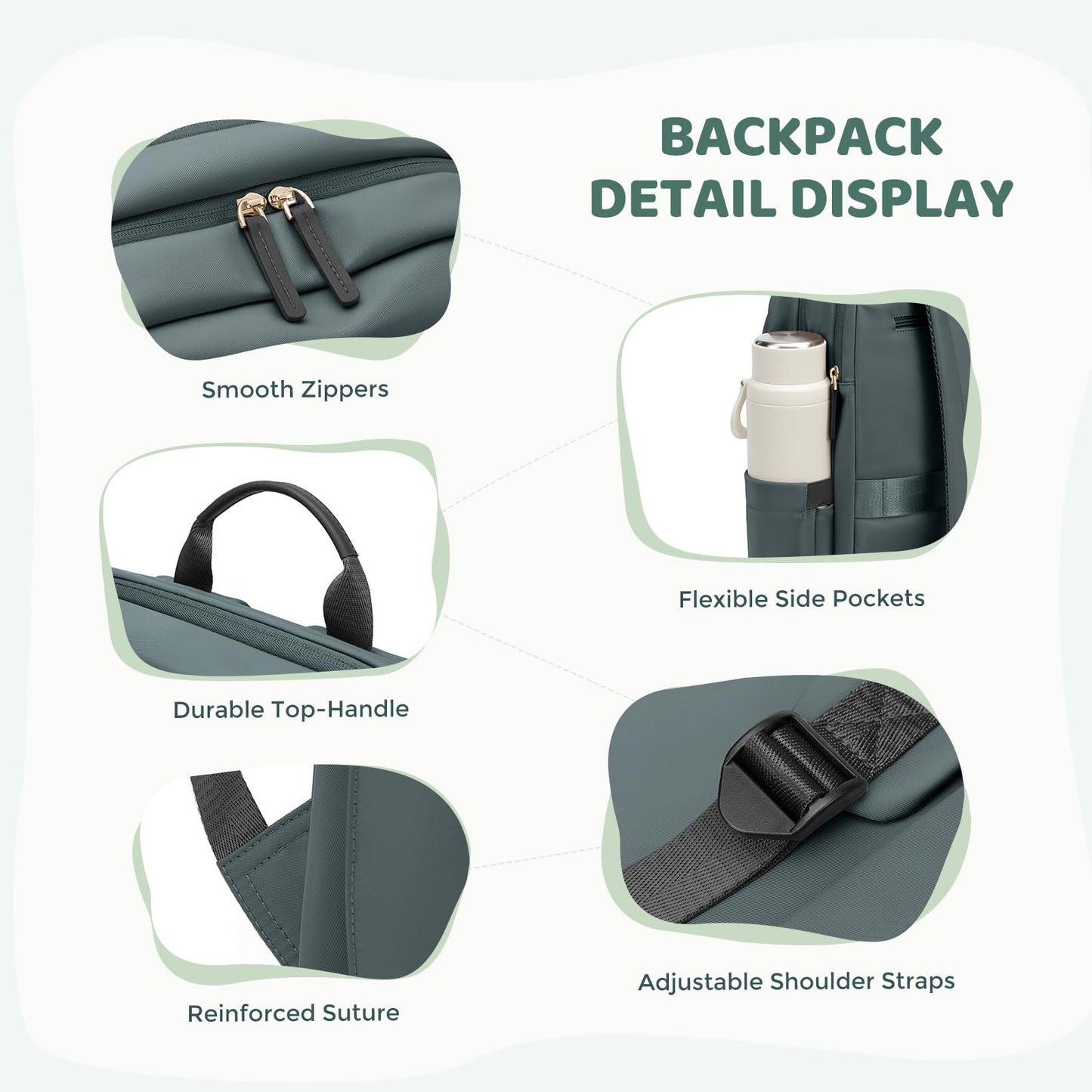 GOLF QUALITY Hiking Travel Backpack for Women Casual Business Weekender Multilayer Laptop Bag,16 Inch,DarkGreen