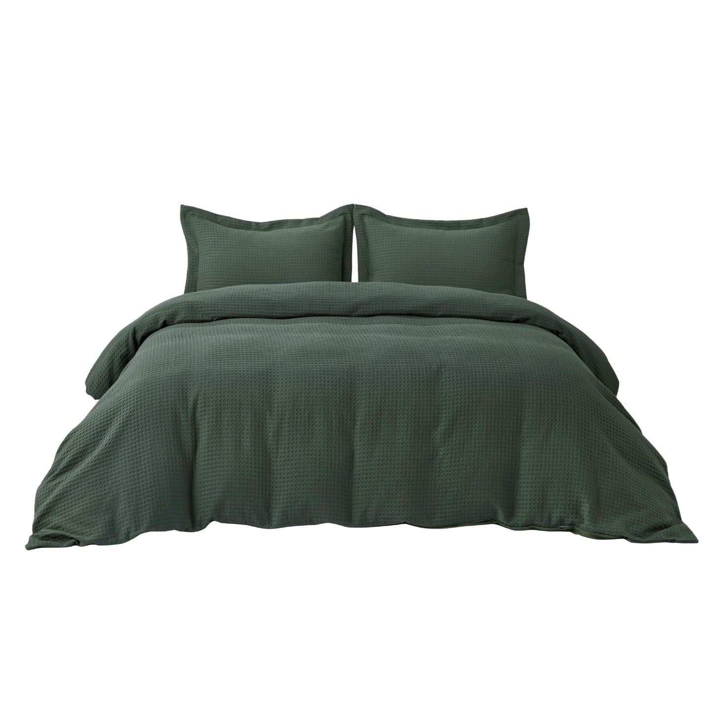 Bedsure Luxury Waffle Duvet Cover Queen Size - Textured Duvet Cover Set, Soft, Breathable Bedding Set (90"x90") with 2 Pillow Shams for All Season, Dark Green, Comforter Not Included