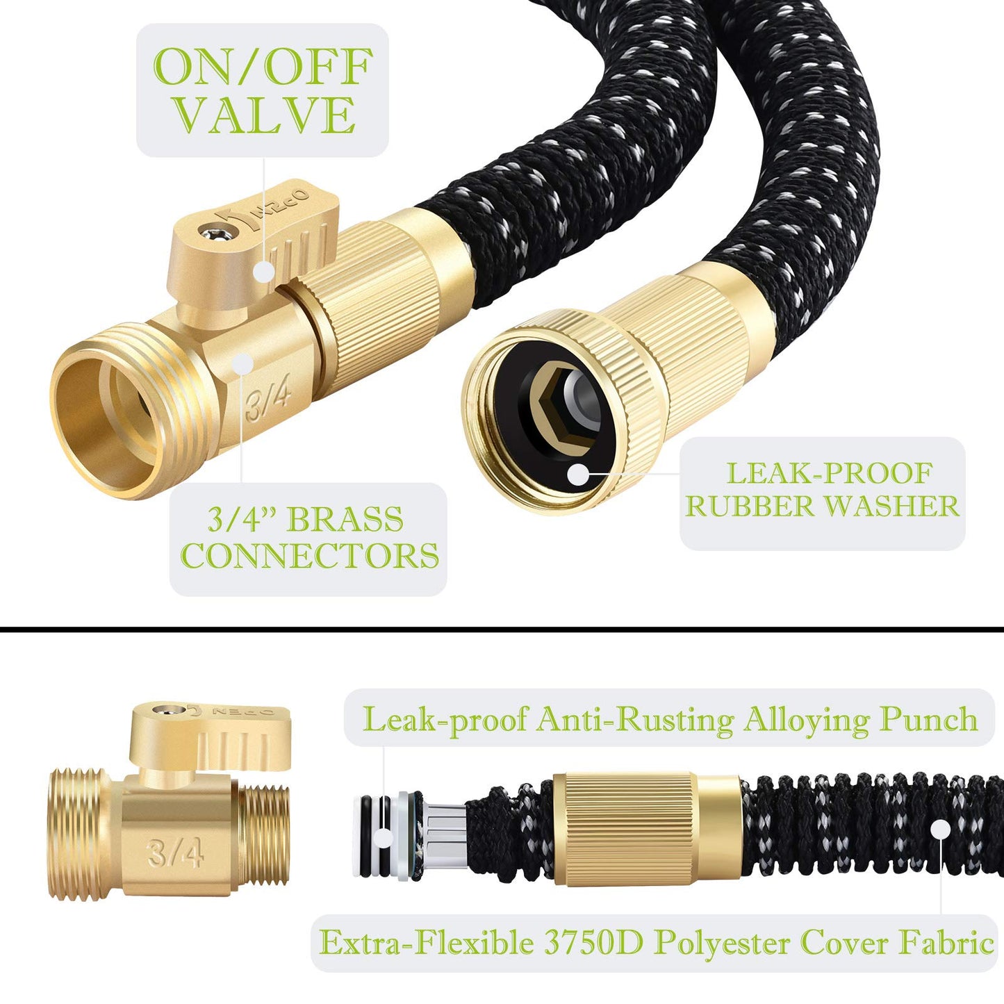 100FT Expandable Garden Hose with 9 Function High Pressure Nozzle, Lightweight Water Hose with Durable 3-Layers Latex Core & 3/4" Solid Brass Fittings, Flexible Hose for Washing and Watering (100FT)