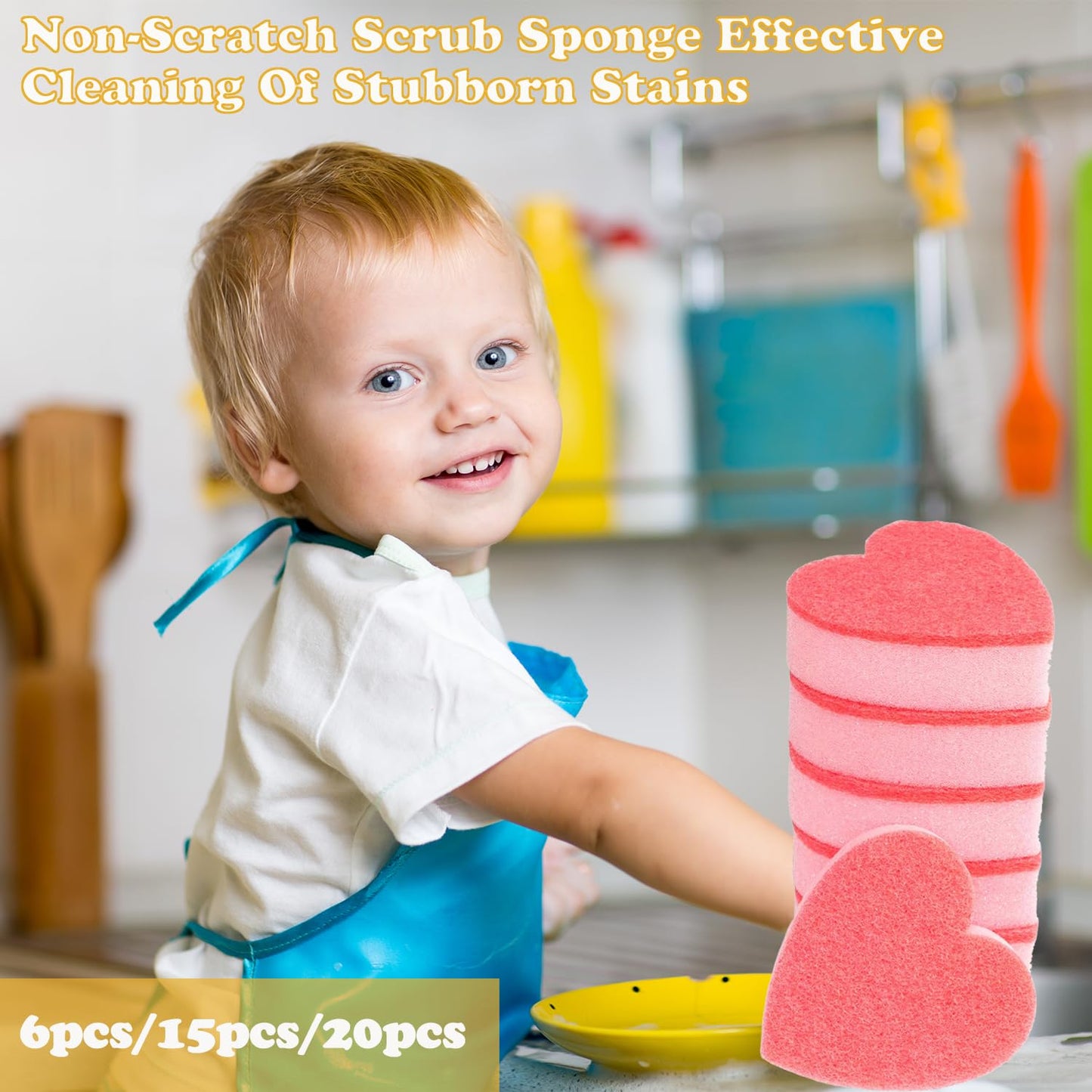 HIASTRA Heart Shaped Non-Scratch Scrub Sponge, Dual-Sided Cleaning Kitchen Sponge and Scrubber for Washing Dishes, Pots & Pans and Household Cleaning Supplies, 20 Pcs Scrubbing Sponges, CS001-Pink-20