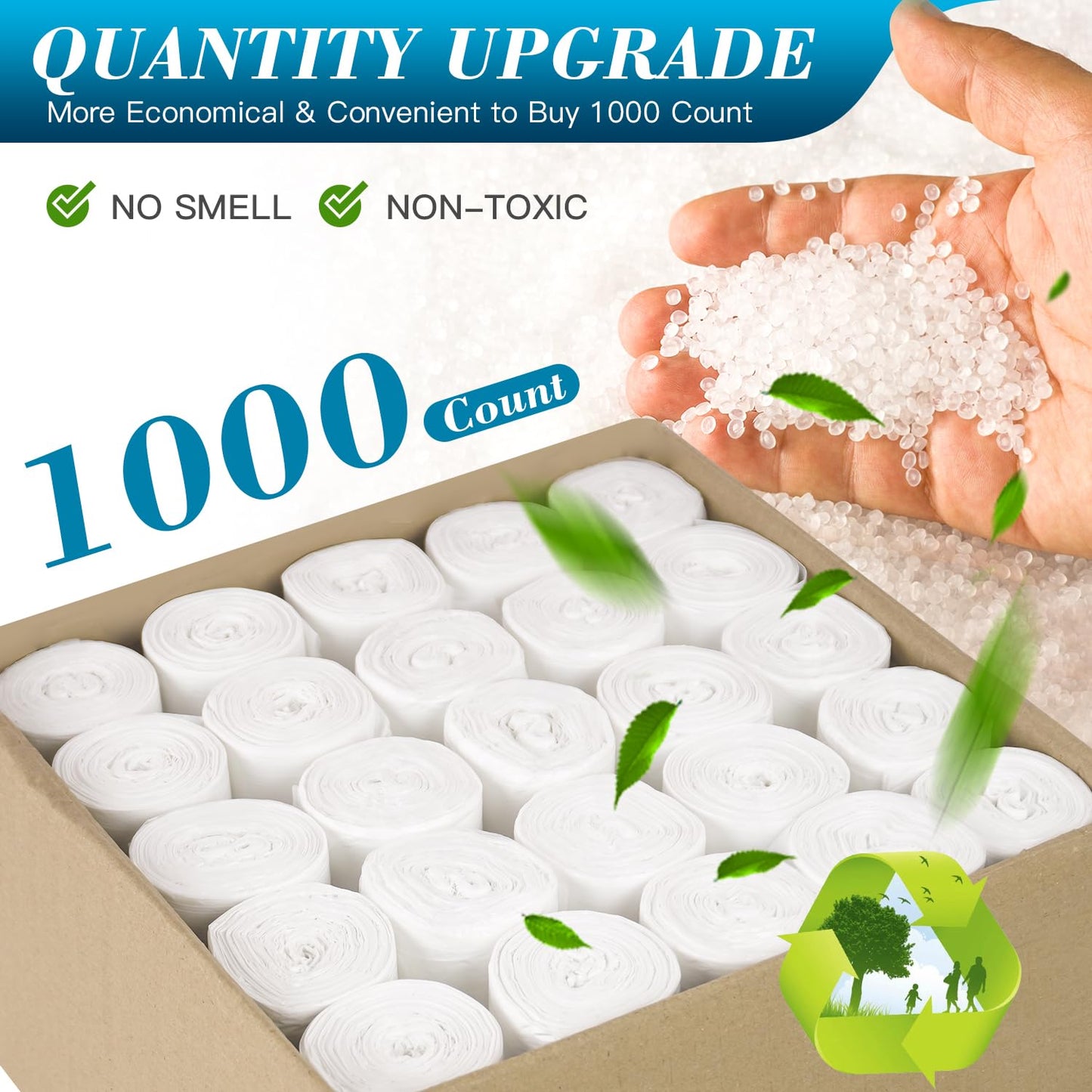 Charmount Small Trash Bags 2-4 Gallon 1000 Count, Unscented White Plastic Wastebasket Liners for Bathroom, Mini Garbage Can or Bin