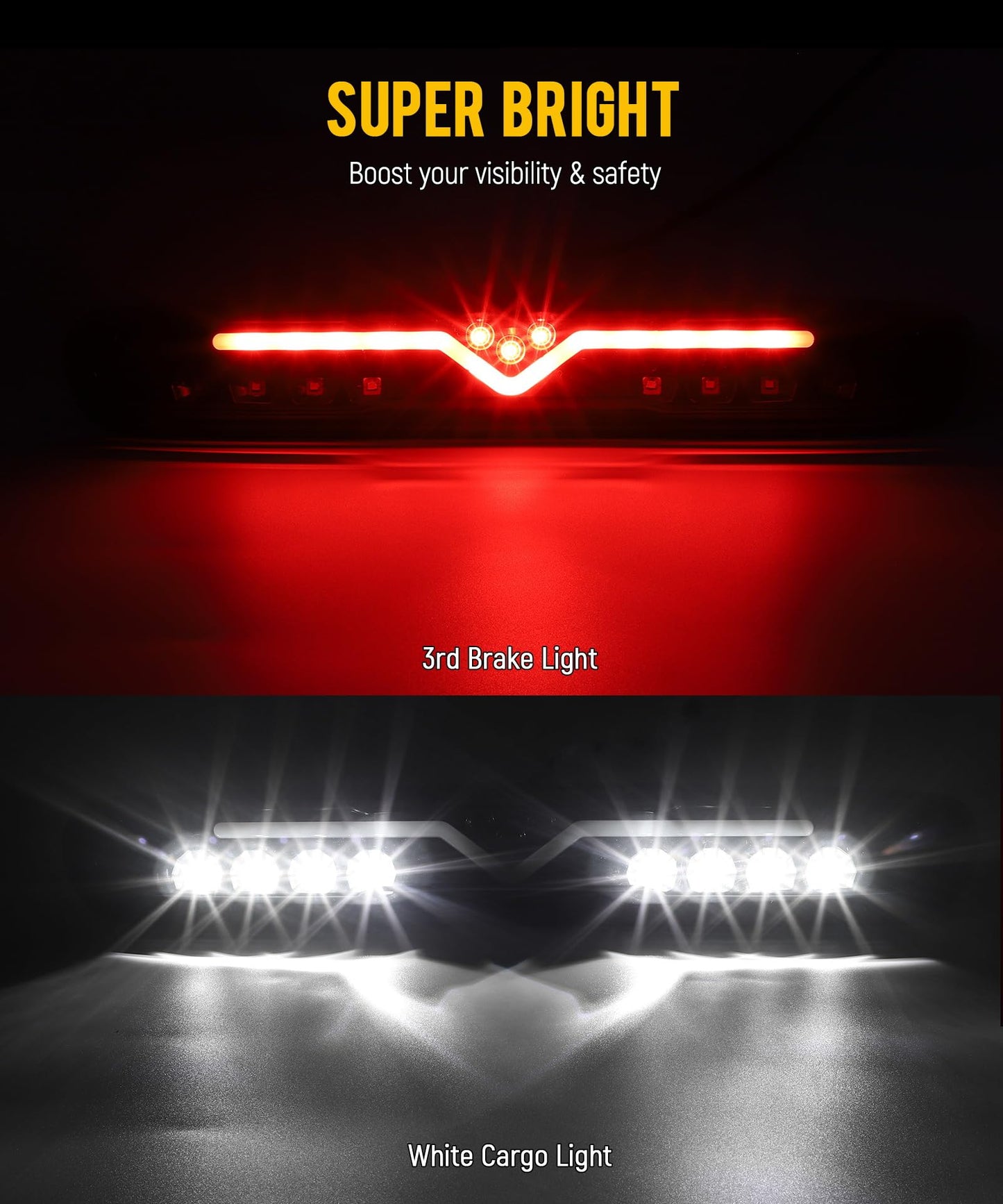 Partsam High Mount Stop Light LED 3rd Brake Replacement for 07-13 Silverado/Sierra 1500 2500HD 3500HD Third Rear Cab Roof Center Tail Cargo Lamp (Smoke Lens)