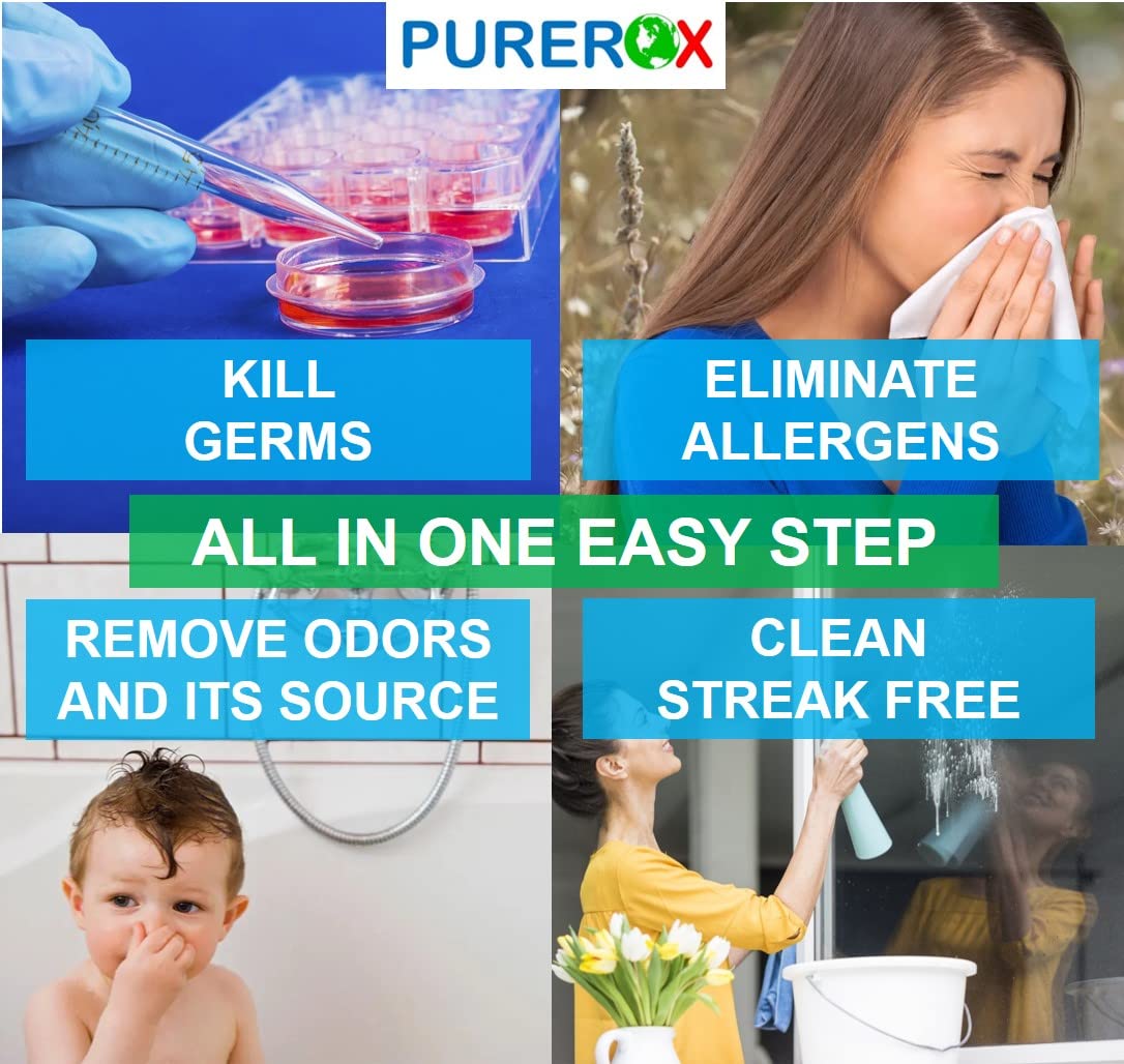 PUREROX disinfectant (1 gallon) Eliminate viruses HIV, Norovirus, bacteria MRSA and fungi. PUREROX Hypochlorous HOCL. Hospital Grade. Safe for Use Anywhere. Zero Toxic Residue. All Surfaces.