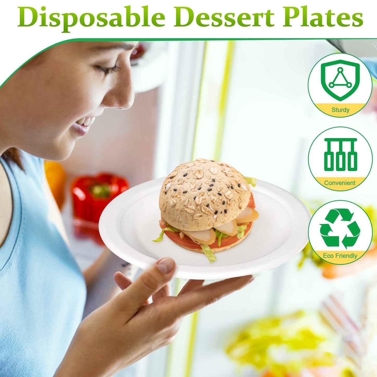 Paper Plates Bulk 500 Pack, Small Paper Plates 7 inch, 100% Compostable Eco Friendly Disposable Paper Plates, White Paper Plates for Dessert Cake