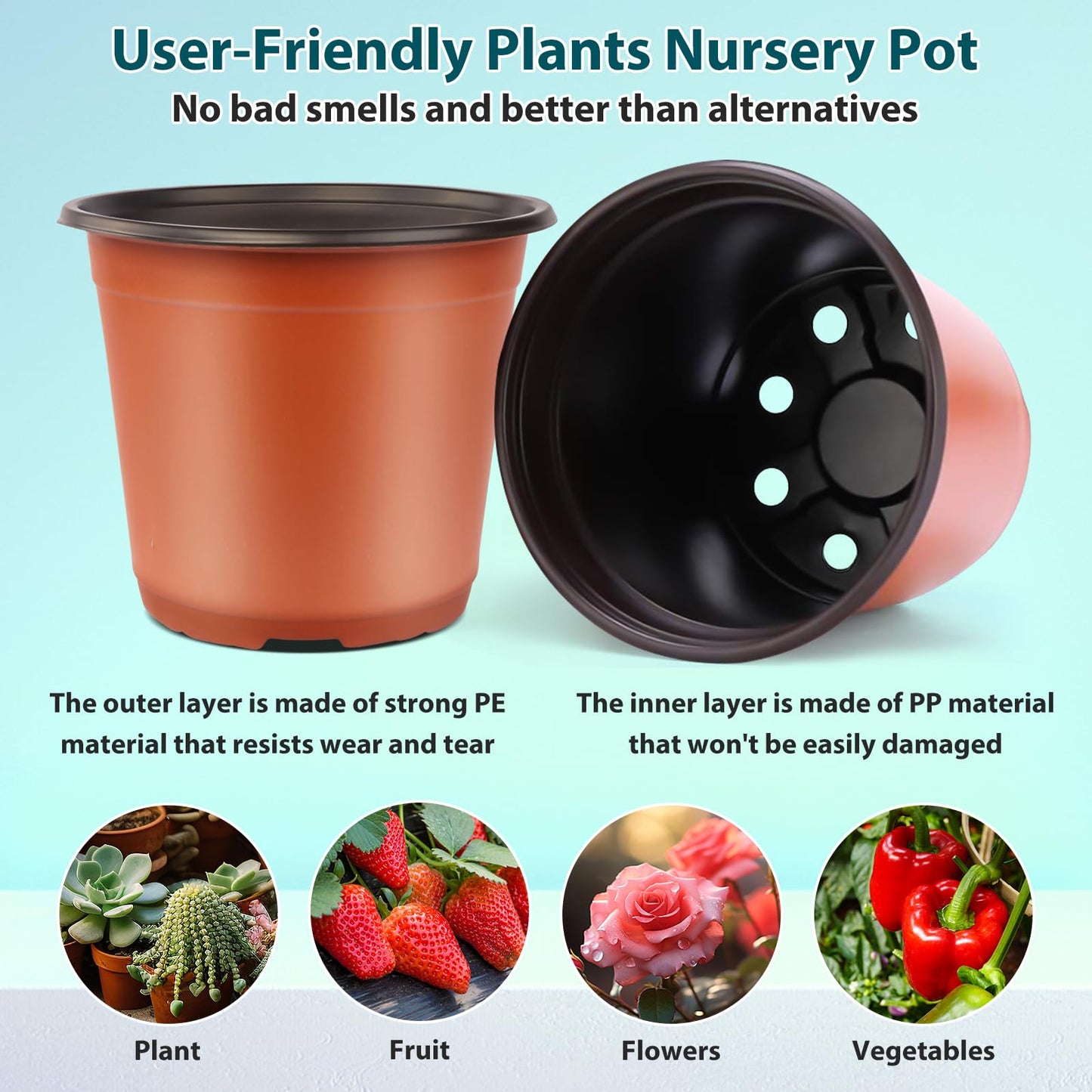 BOGI 110 Pack 6" Plastic Plant Nursery Pots Come with 110 Pcs Plant Labels, Seedling Flower Plant Container and Seed Starting Pots … (Red, 6 inch)