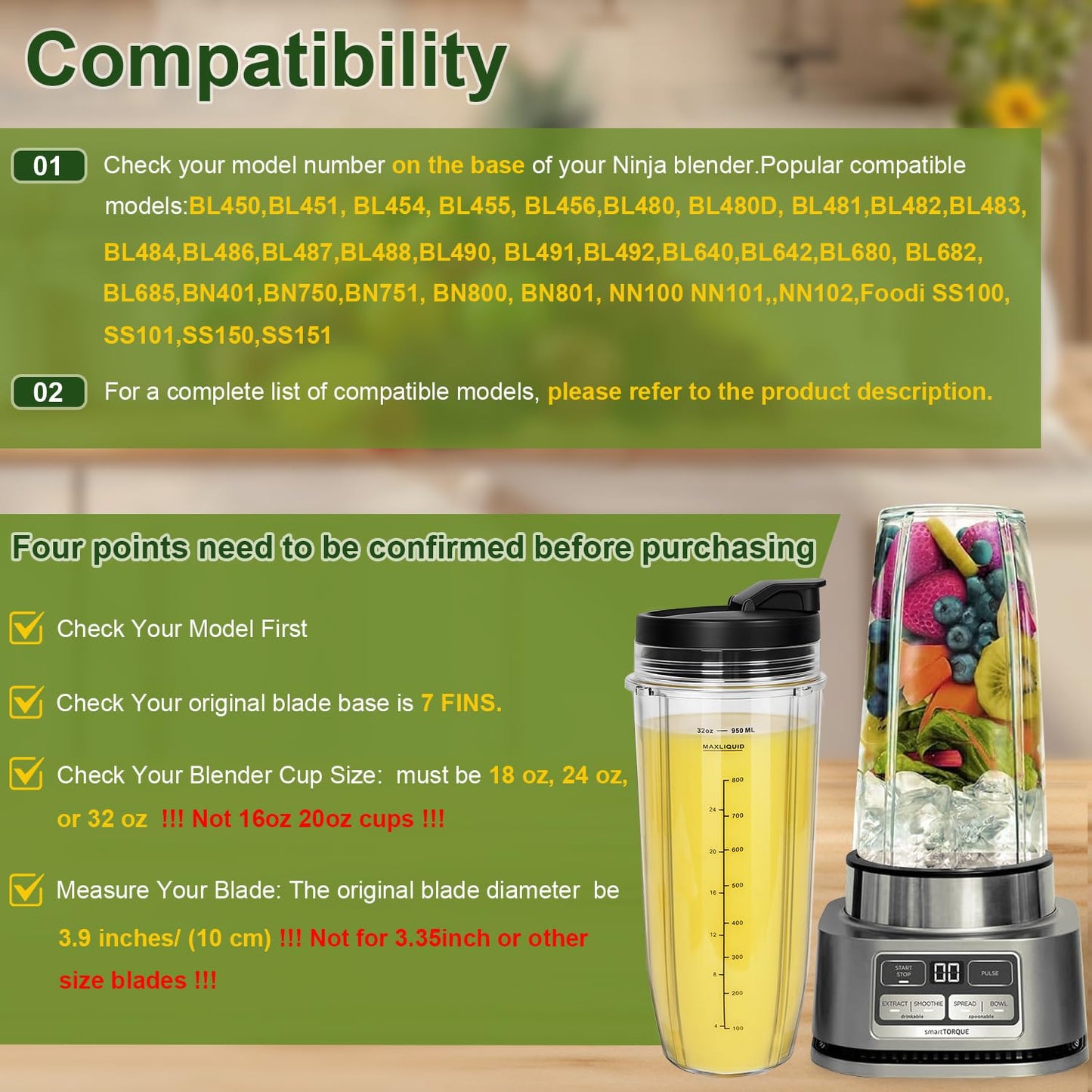 32OZ Replacement Parts For Ninja,2Pack Fit For Nutri Ninja Replacement Cups with Sip & Seal Lids,950ML(32oz) Measuring Scale Cup Mug, FIT for Nutri Ninja Auto IQ Series Blenders