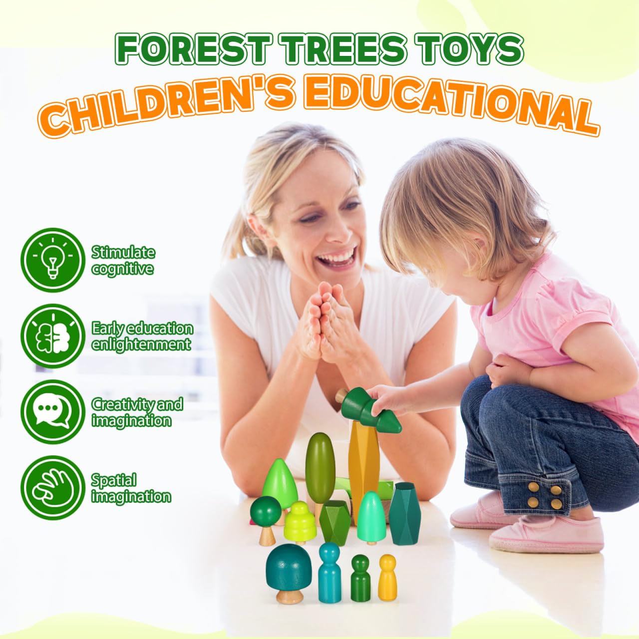 Totority Wooden Tree Figures Set Mini Suit Wooden Montessori Tree Decorations Small for 14+