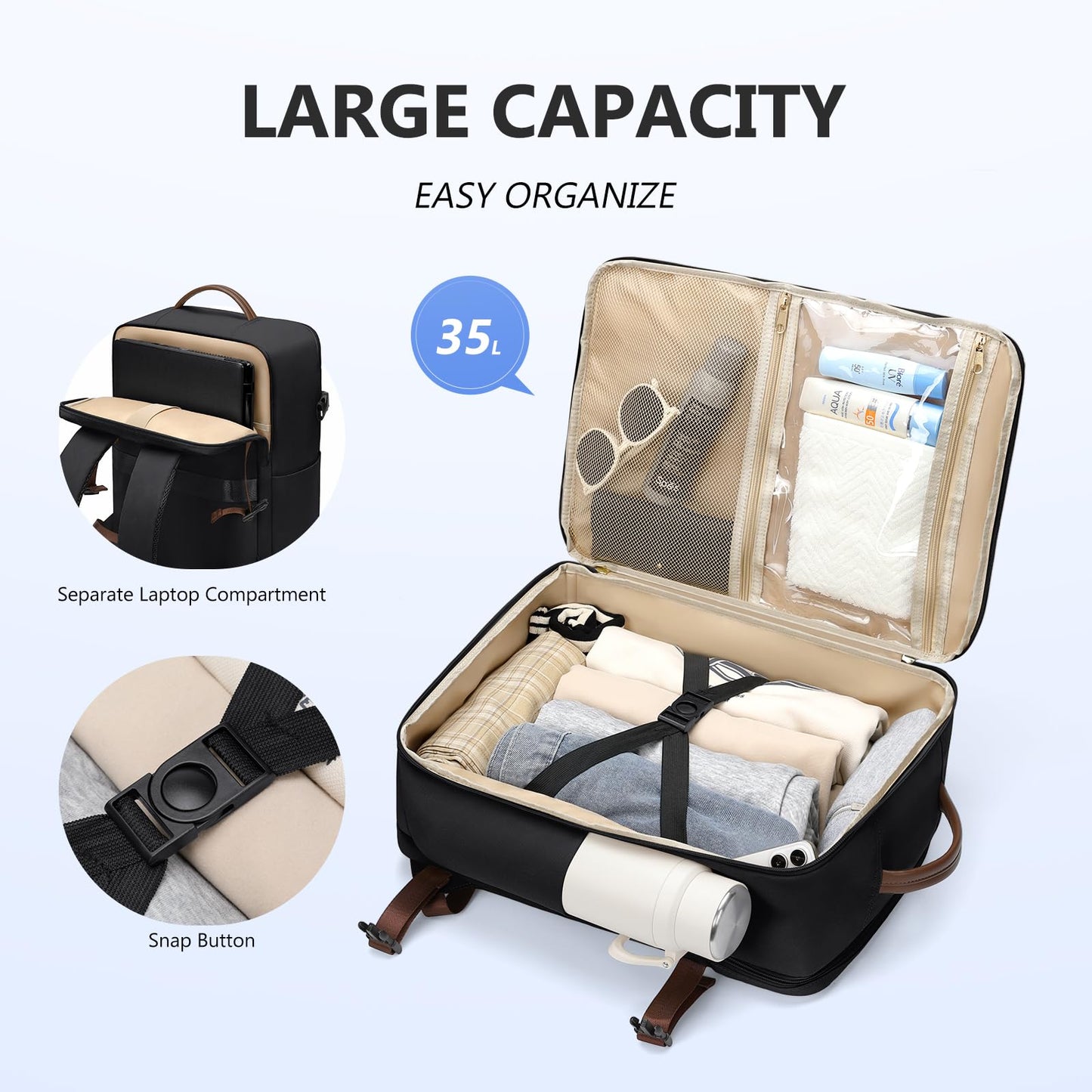 Travel Backpack for Women & Men, 30L Backpack with 17.3 Inch Laptop Compartment, TSA Approved Large Capacity Daypack for Travel, Business, Hiking (Black)
