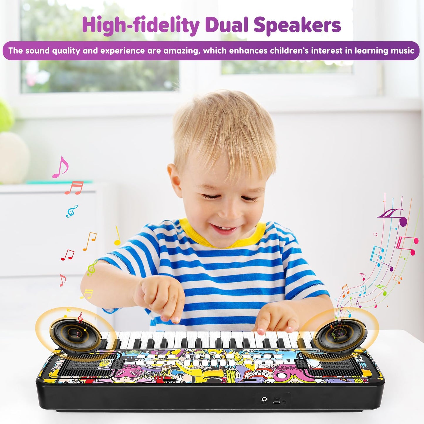 M SANMERSEN Piano for Kids, Piano Keyboard Kids Music Keyboards 37 Keys Electronic Pianos with Music Book Bracket Musical Toys for Beginners 3-8 Years Old Girls Boys