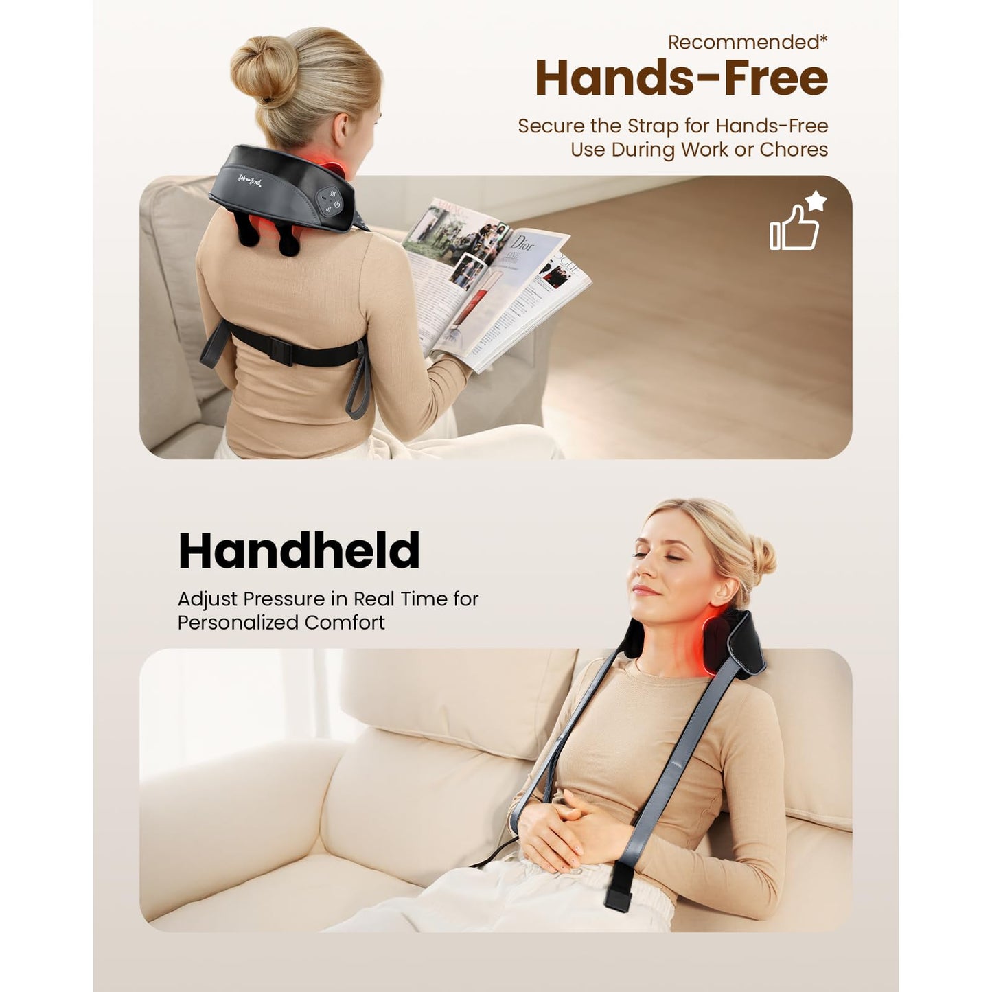 BOB AND BRAD Cordless Neck Shoulder Massager Neck Back Massager Pillow for Neck, Back, Gifts for Men Women Mom Dad