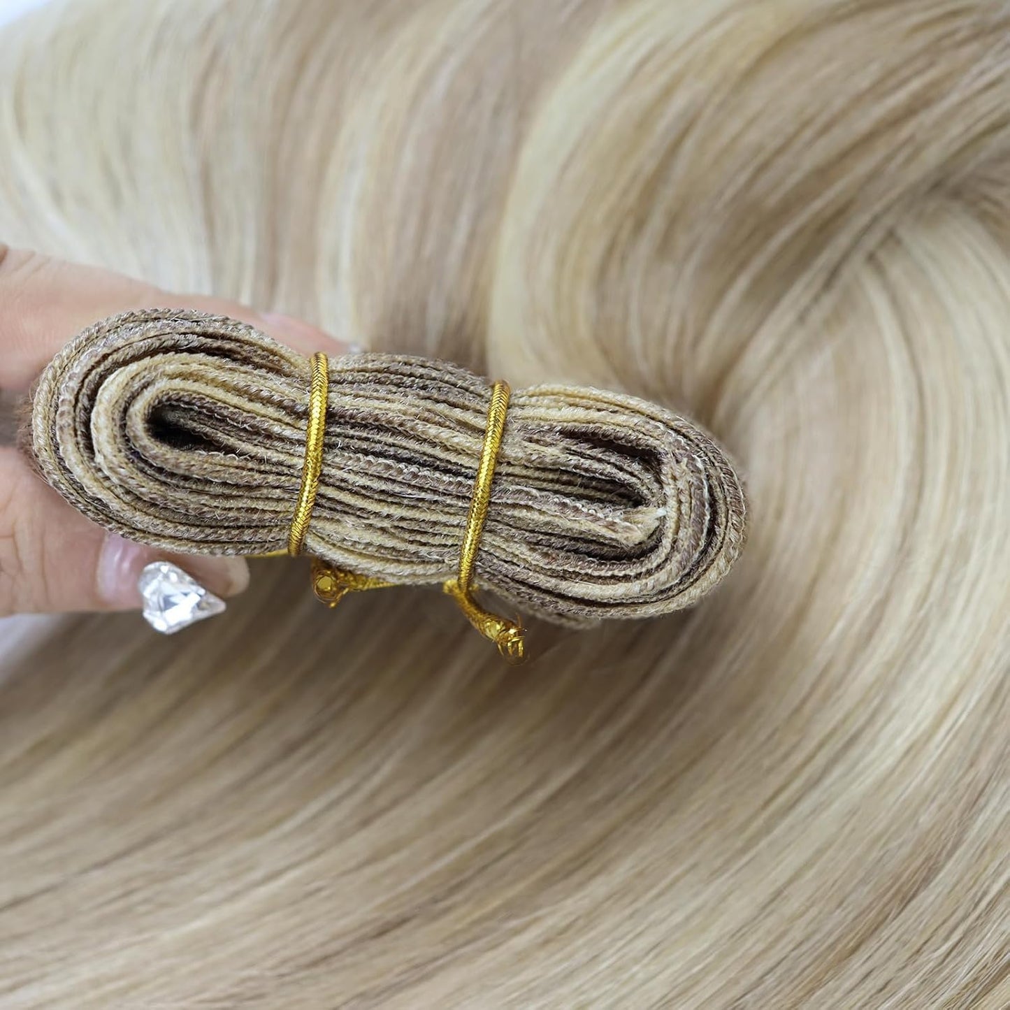 Full Shine Weft Hair Extensions Ash Blonde Hair Wefts Human Hair Sew in Blonde Highlight Human Hair Weft Extensions Full Ends Double Sew in Remy Hair Extensions 20 Inch 105g #18/613