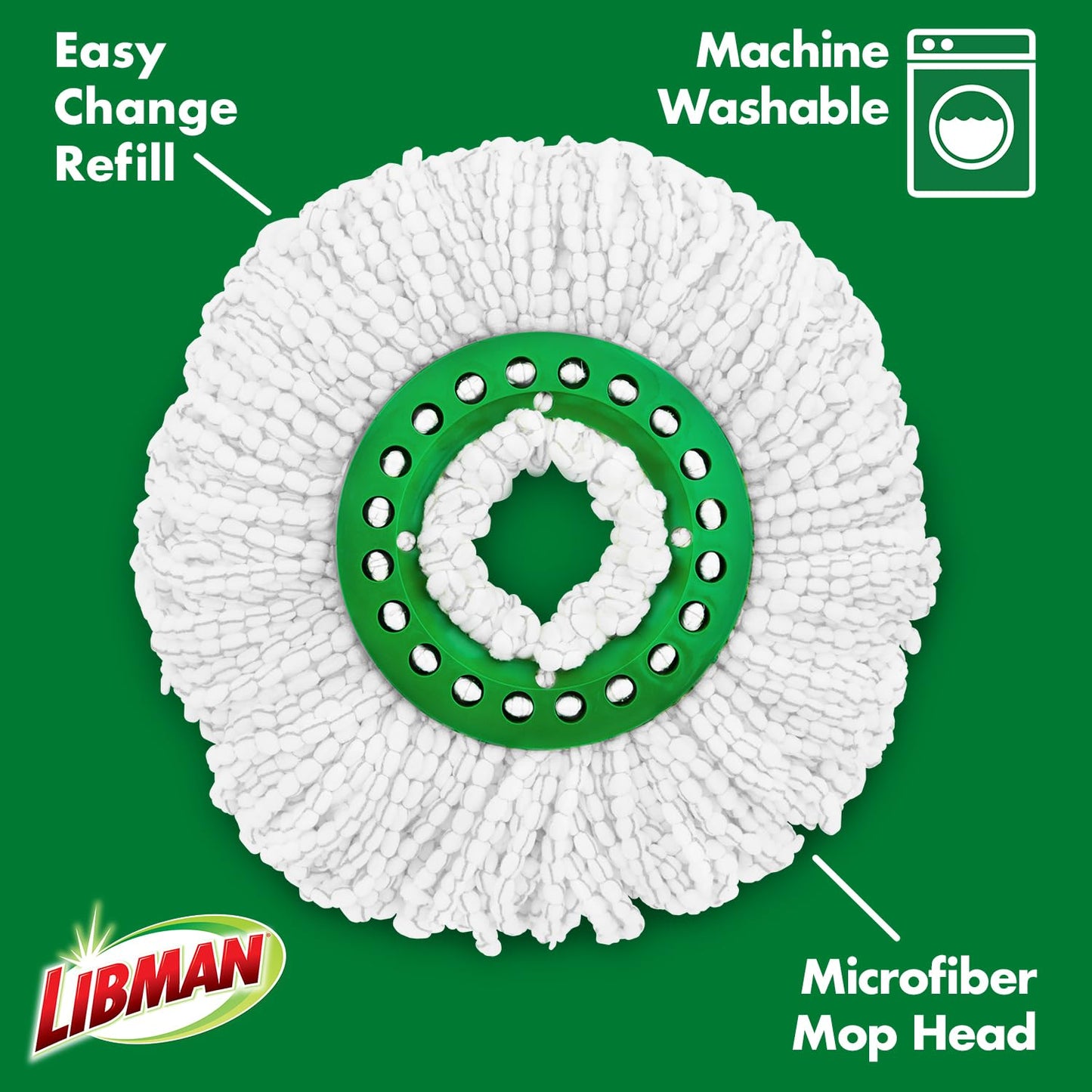 Libman Tornado Spin Mop Refills-Case of 4-Microfiber Head, Easy to Replace, Machine Washable, Green & White, (Pack of 4)